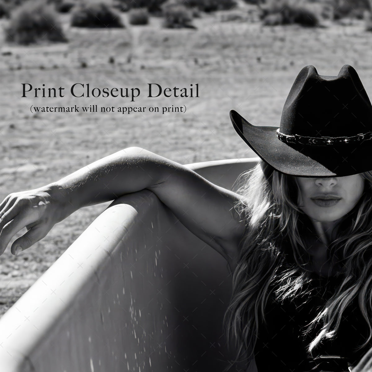 Bathtub Cowgirl: Western Desert Black & White Photo Art Print