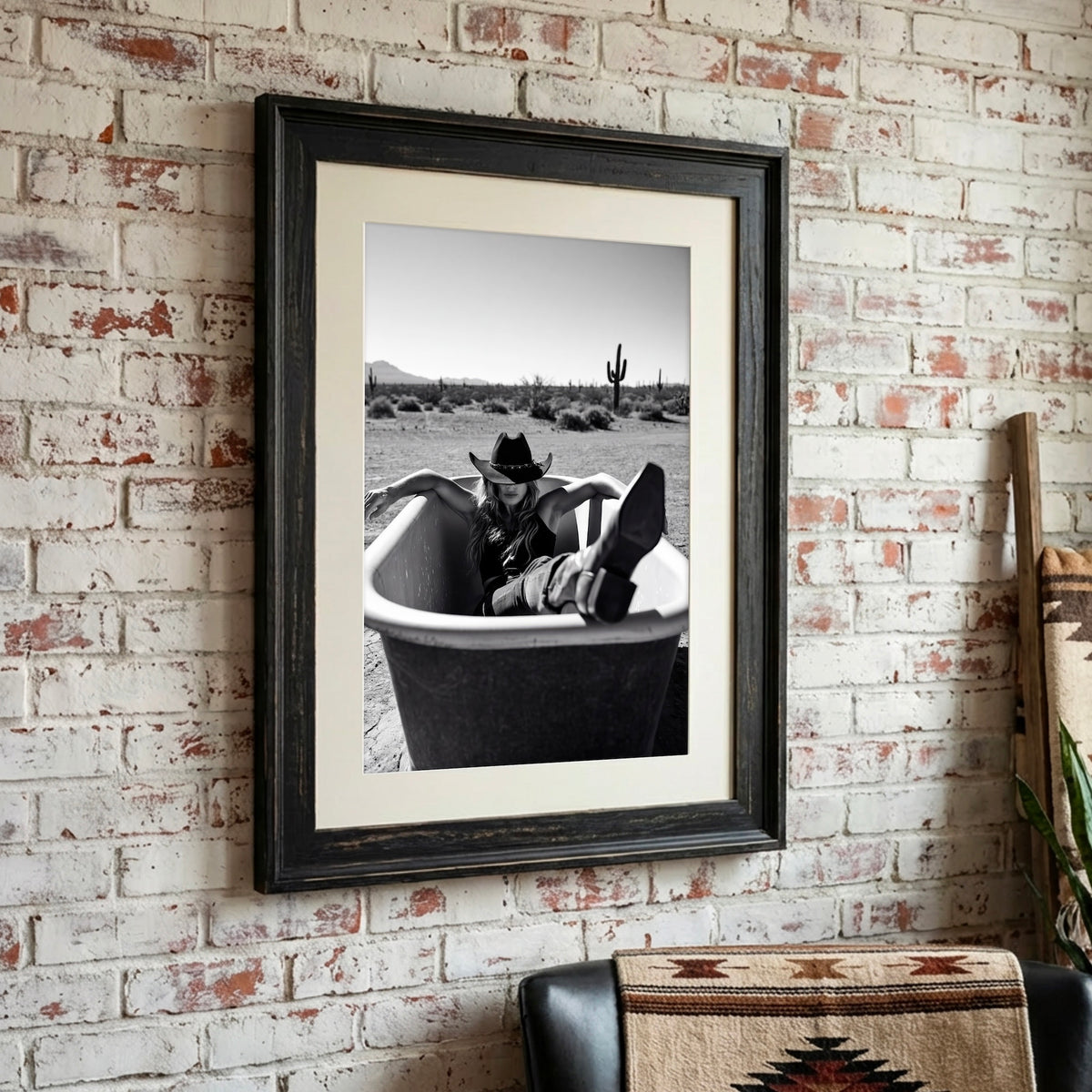 Bathtub Cowgirl: Western Desert Black & White Photo Art Print