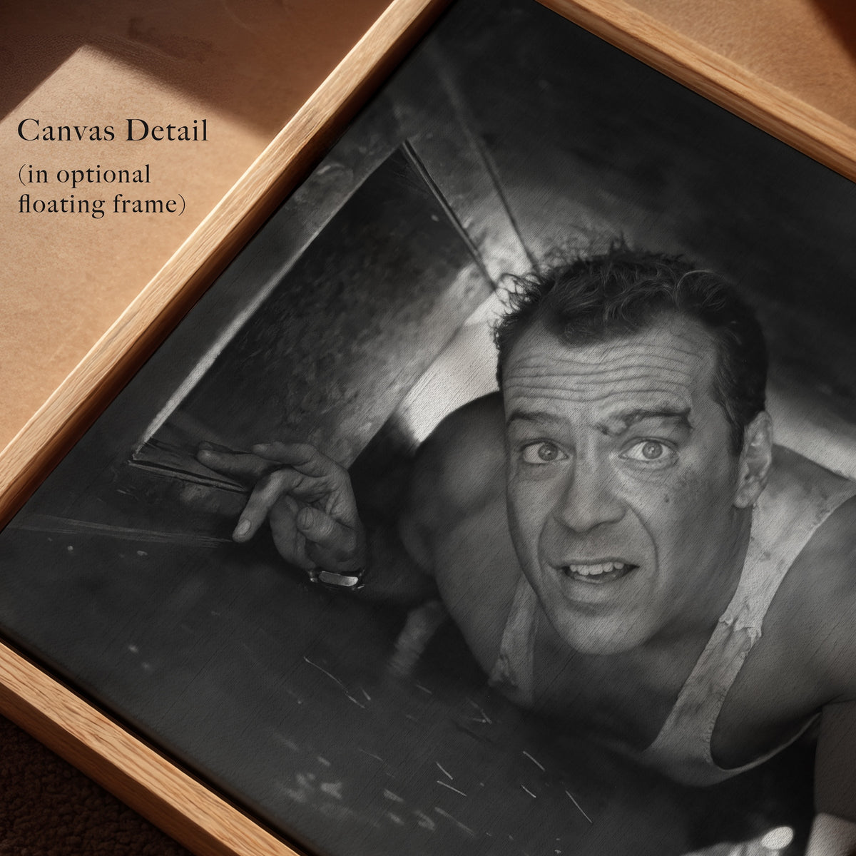 Bruce Willis in Die Hard: Iconic Movie Scene - Black & White Photo Art Print