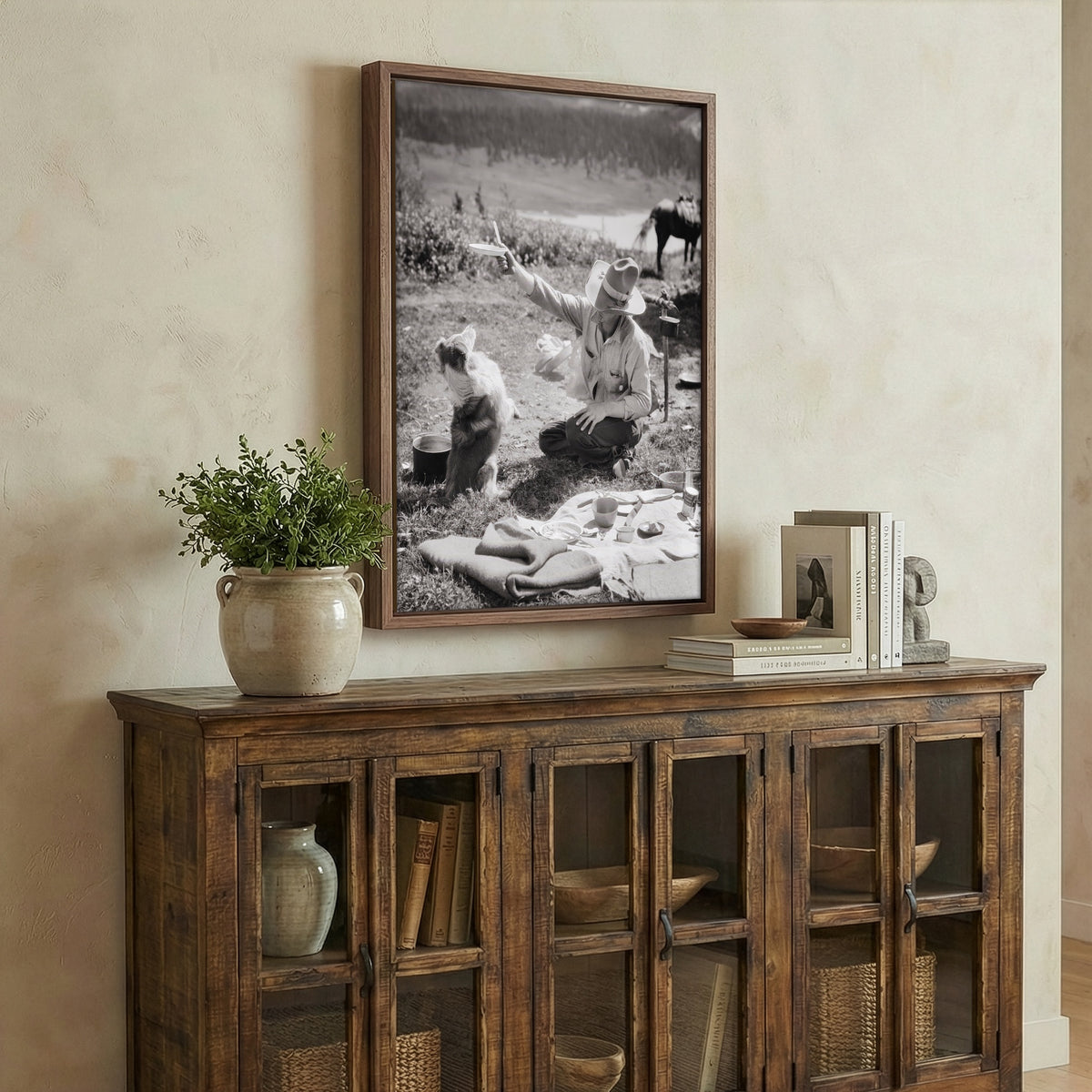 Cowboy & Dog Pardner: Funny Vintage Western Black & White Photo Art Print