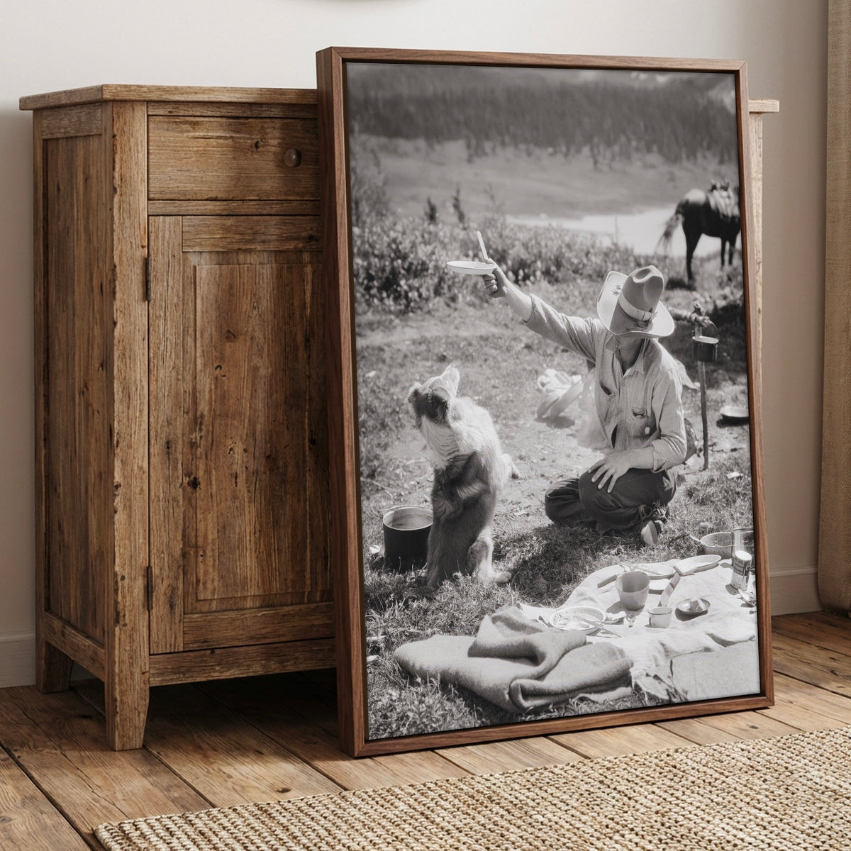 Cowboy & Dog Pardner: Funny Vintage Western Black & White Photo Art Print