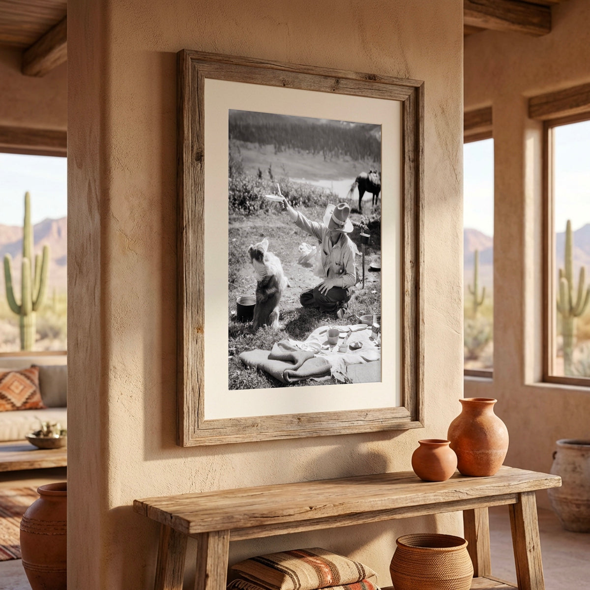 Cowboy & Dog Pardner: Funny Vintage Western Black & White Photo Art Print