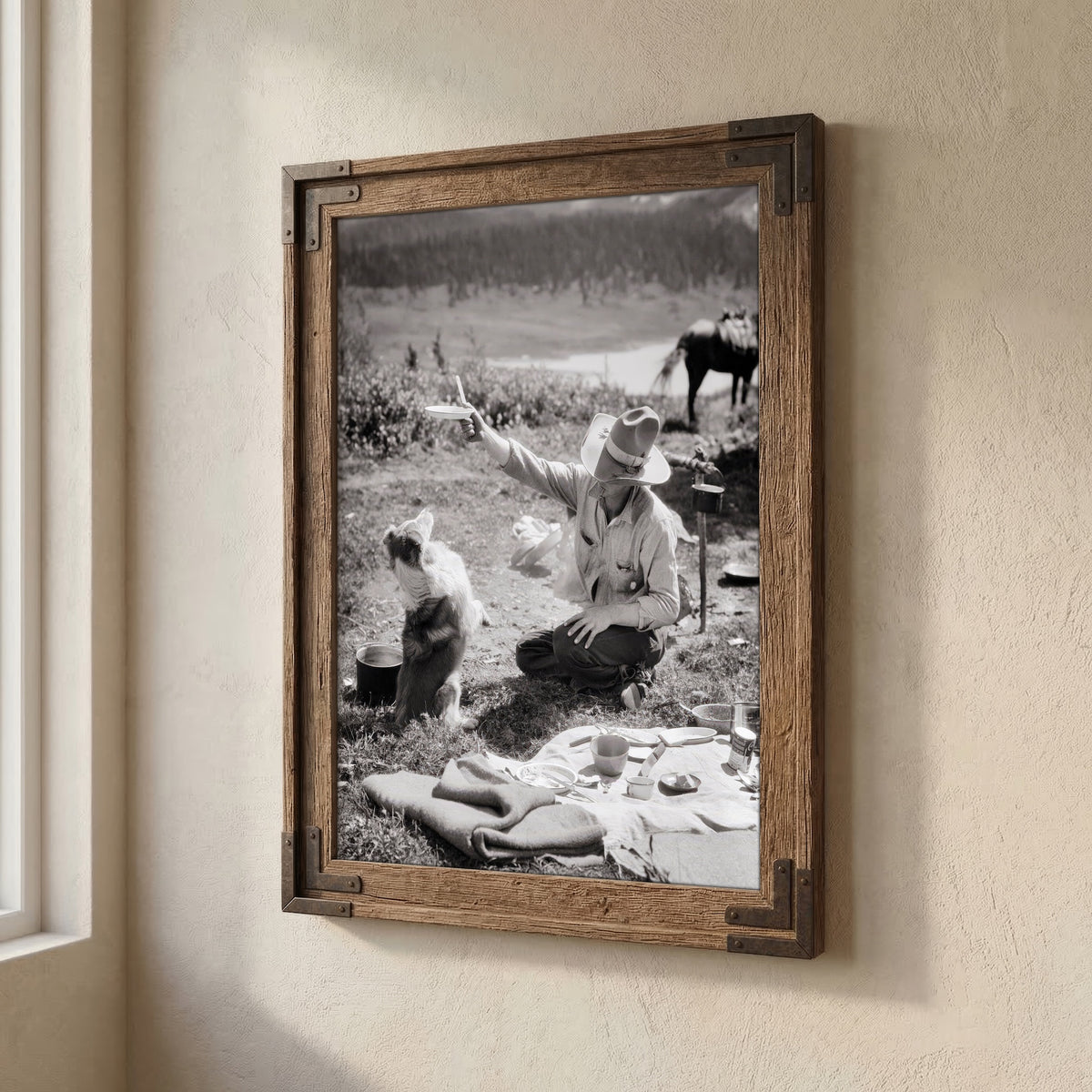 Cowboy & Dog Pardner: Funny Vintage Western Black & White Photo Art Print
