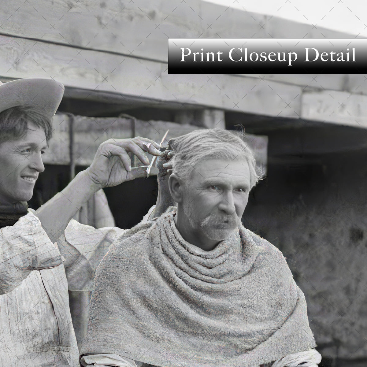 Cowboy Haircut: Funny Vintage Old West Black & White Photo Art Print
