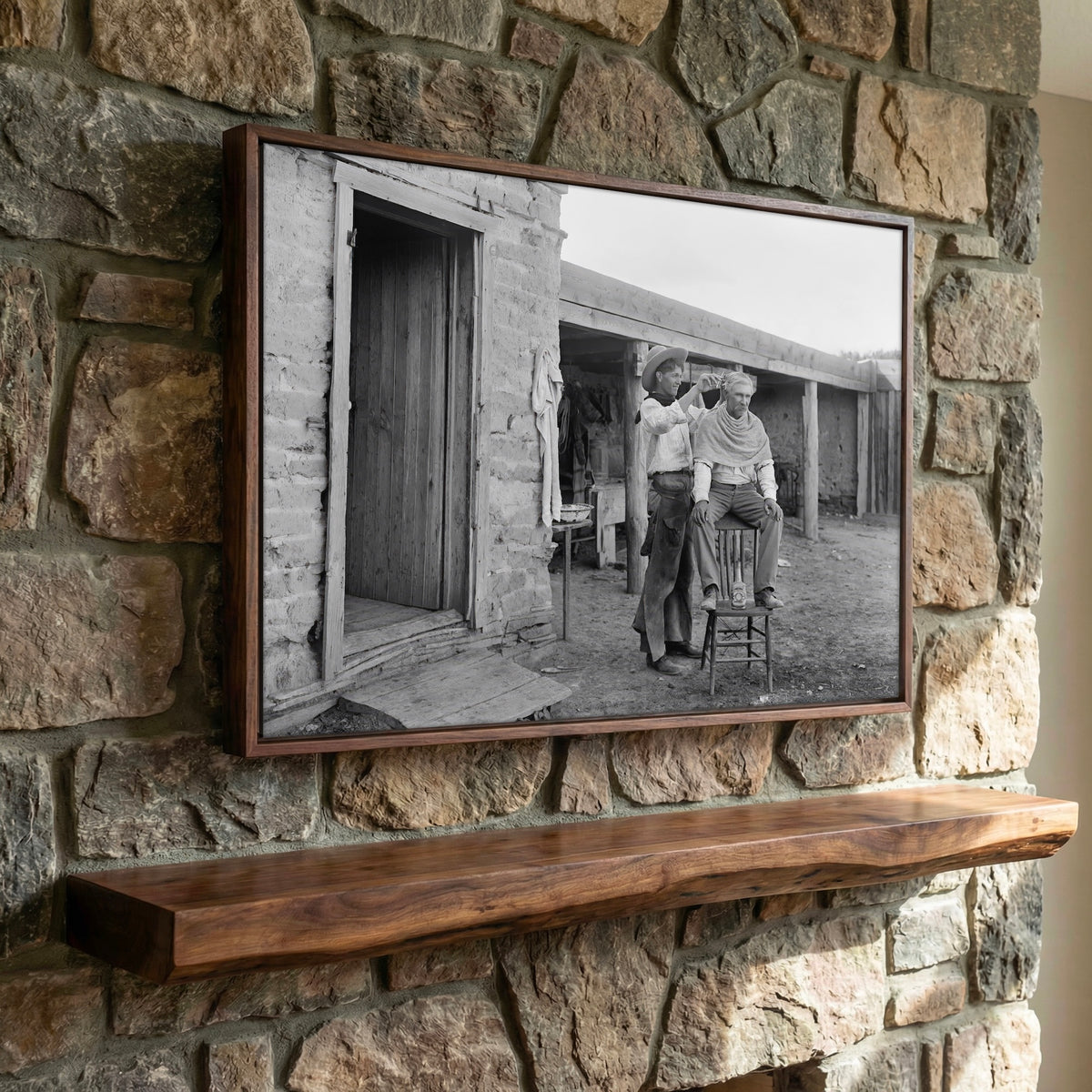 Cowboy Haircut: Funny Vintage Old West Black & White Photo Art Print