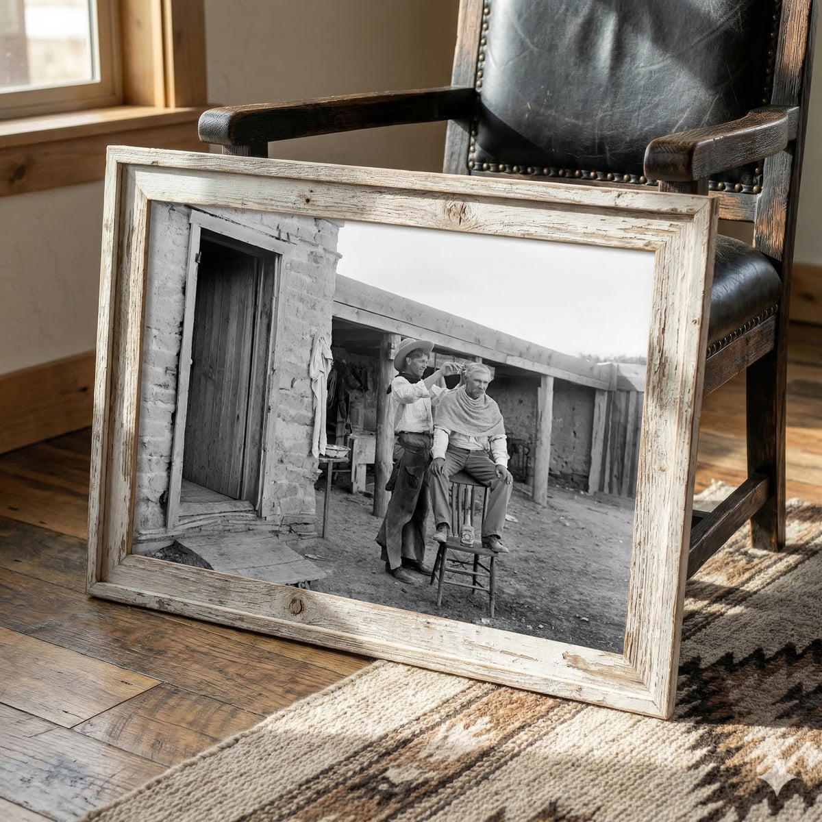 Cowboy Haircut: Funny Vintage Old West Black & White Photo Art Print