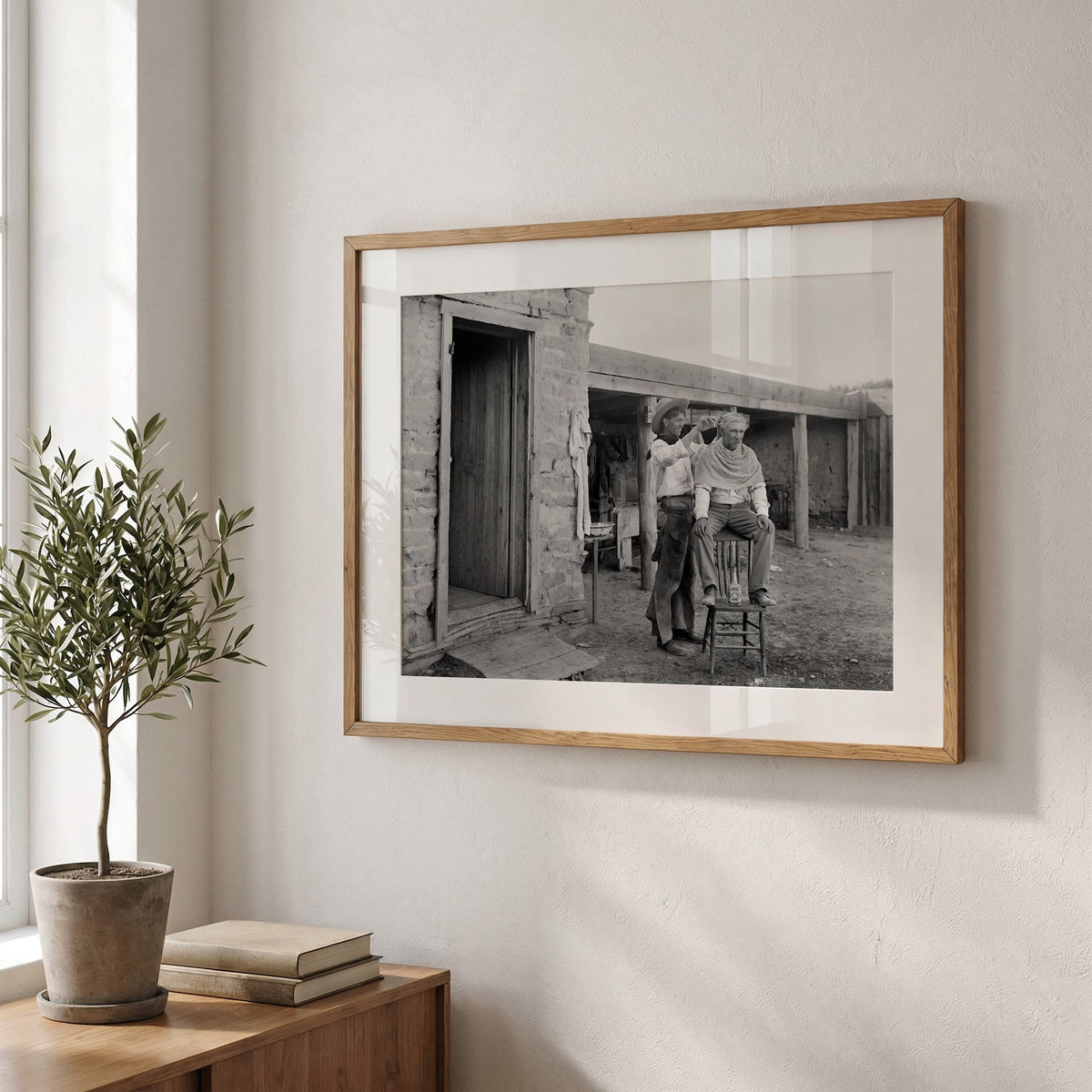 Cowboy Haircut: Funny Vintage Old West Black & White Photo Art Print