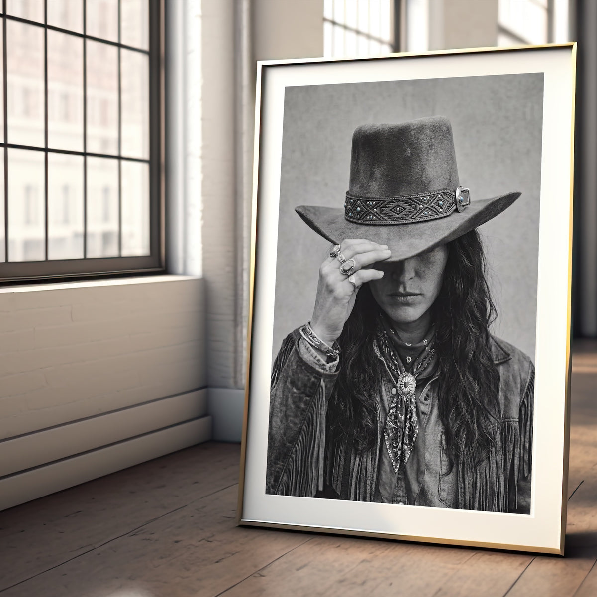 Cowgirl Tipping Her Hat: Maverick Western Woman - Moody Vintage Photo Art Print