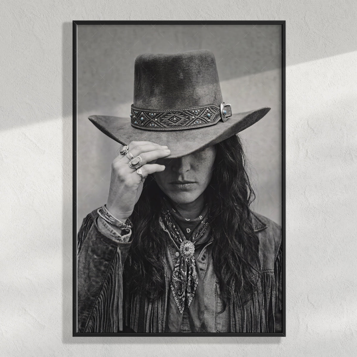 Cowgirl Tipping Her Hat: Maverick Western Woman - Moody Vintage Photo Art Print