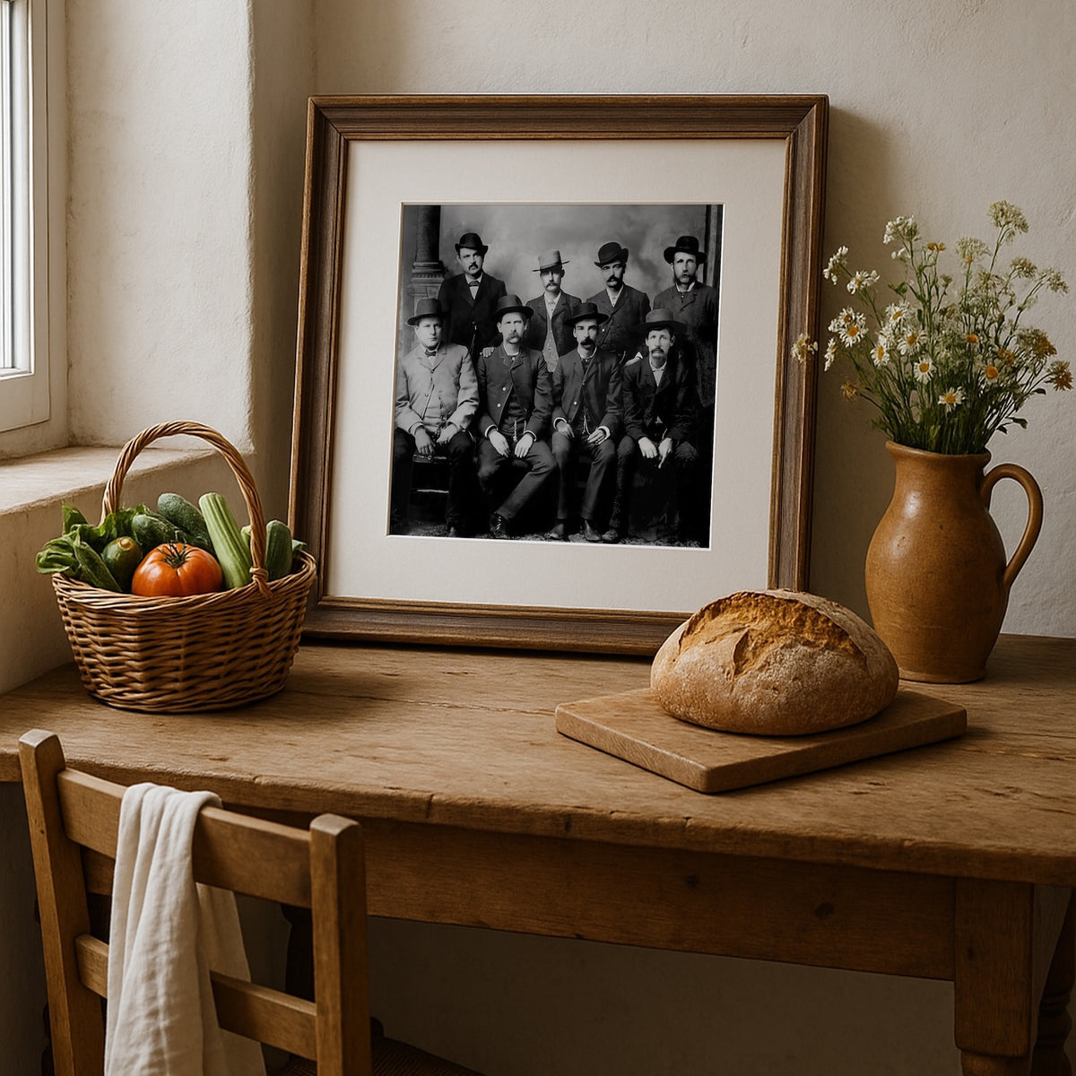 Dodge City Peace Commission: Wyatt Earp, Bat Masterson, Luke Short, Charlie Bassett - Vintage Old West Black & White Photo Art Print