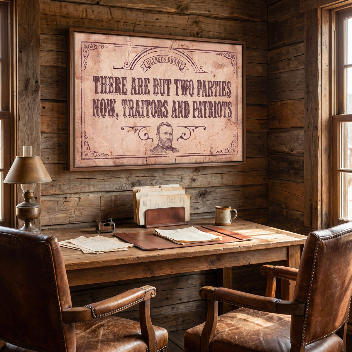General Ulysses S. Grant Civil War Quote: There Are But Two Parties Now, Traitors & Patriots - Vintage Rustic Old West Art Print
