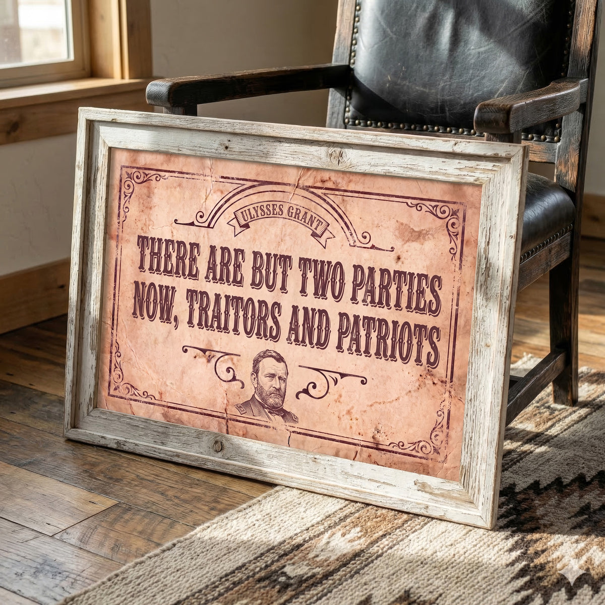General Ulysses S. Grant Civil War Quote: There Are But Two Parties Now, Traitors & Patriots - Vintage Rustic Old West Art Print