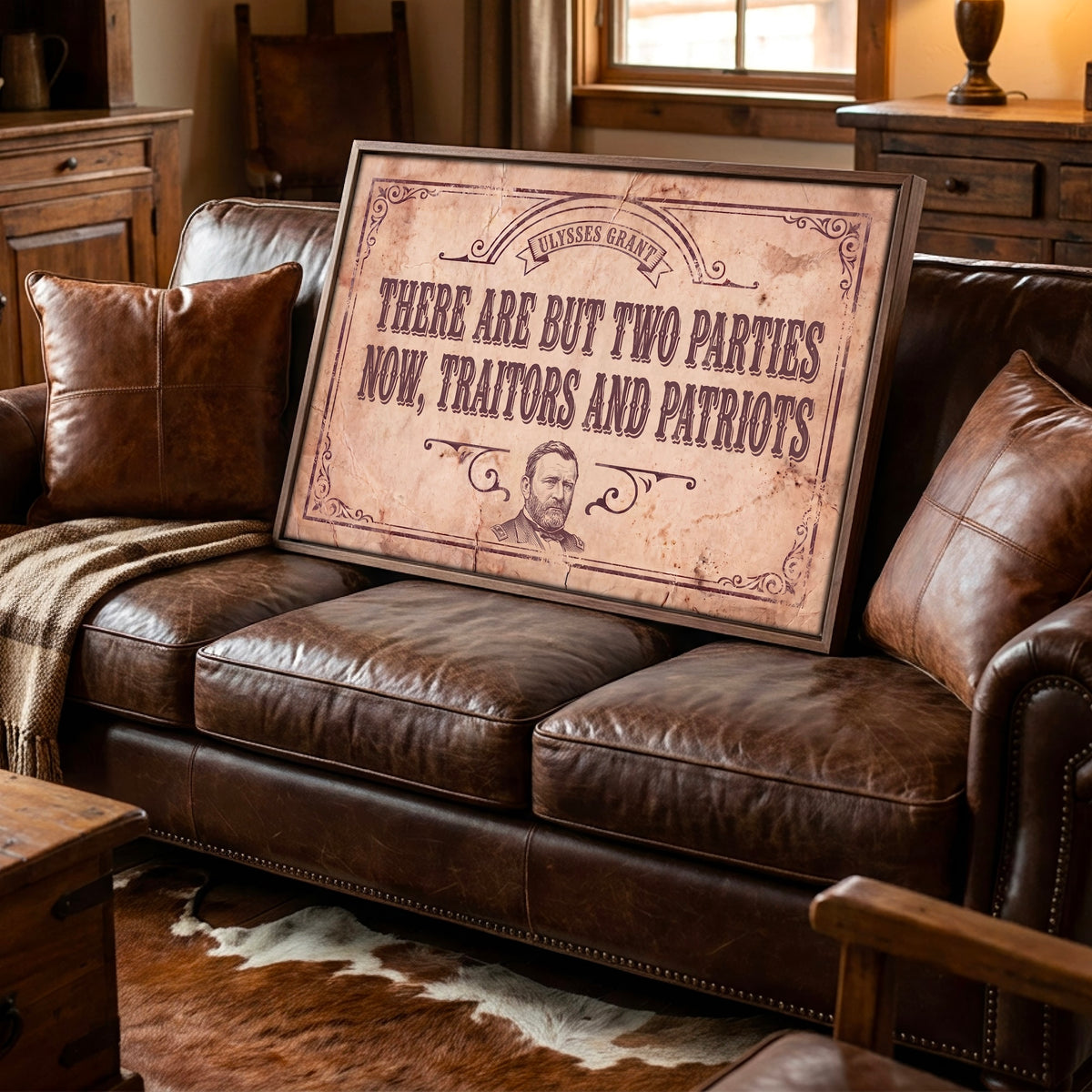 General Ulysses S. Grant Civil War Quote: There Are But Two Parties Now, Traitors & Patriots - Vintage Rustic Old West Art Print