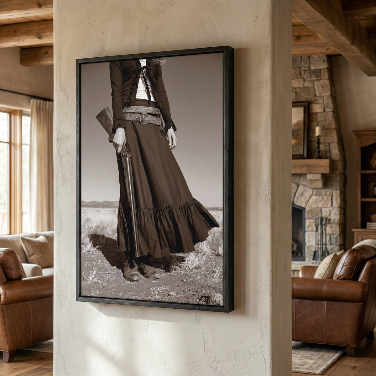 Prairie Cowgirl: Vintage Old West Black & White Photo Art Print