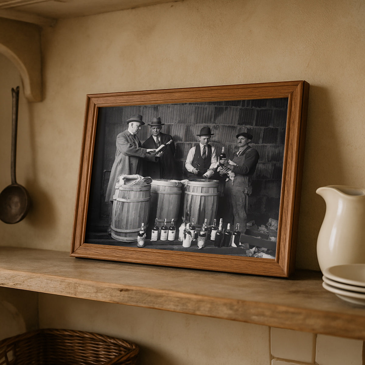 Prohibition: Seized Liquor - Vintage 1925 Black & White Photo Art Print