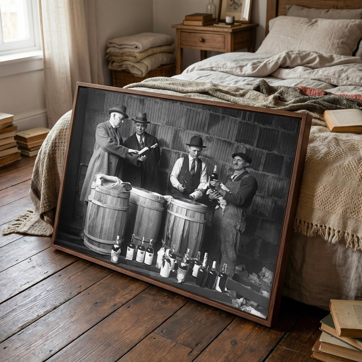 Prohibition: Seized Liquor - Vintage 1925 Black & White Photo Art Print