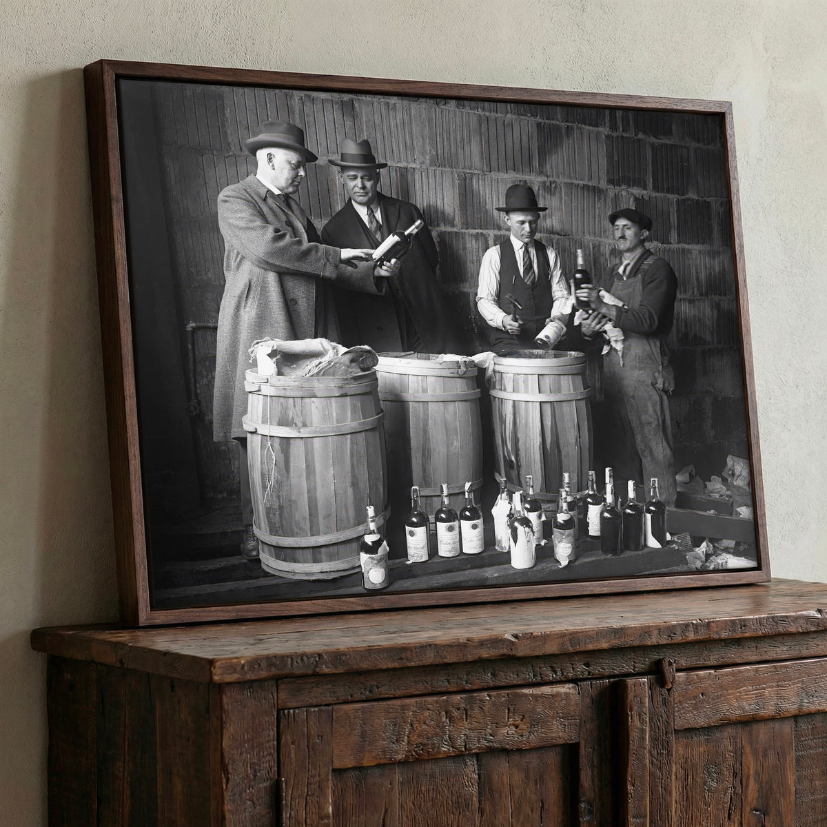 Prohibition: Seized Liquor - Vintage 1925 Black & White Photo Art Print