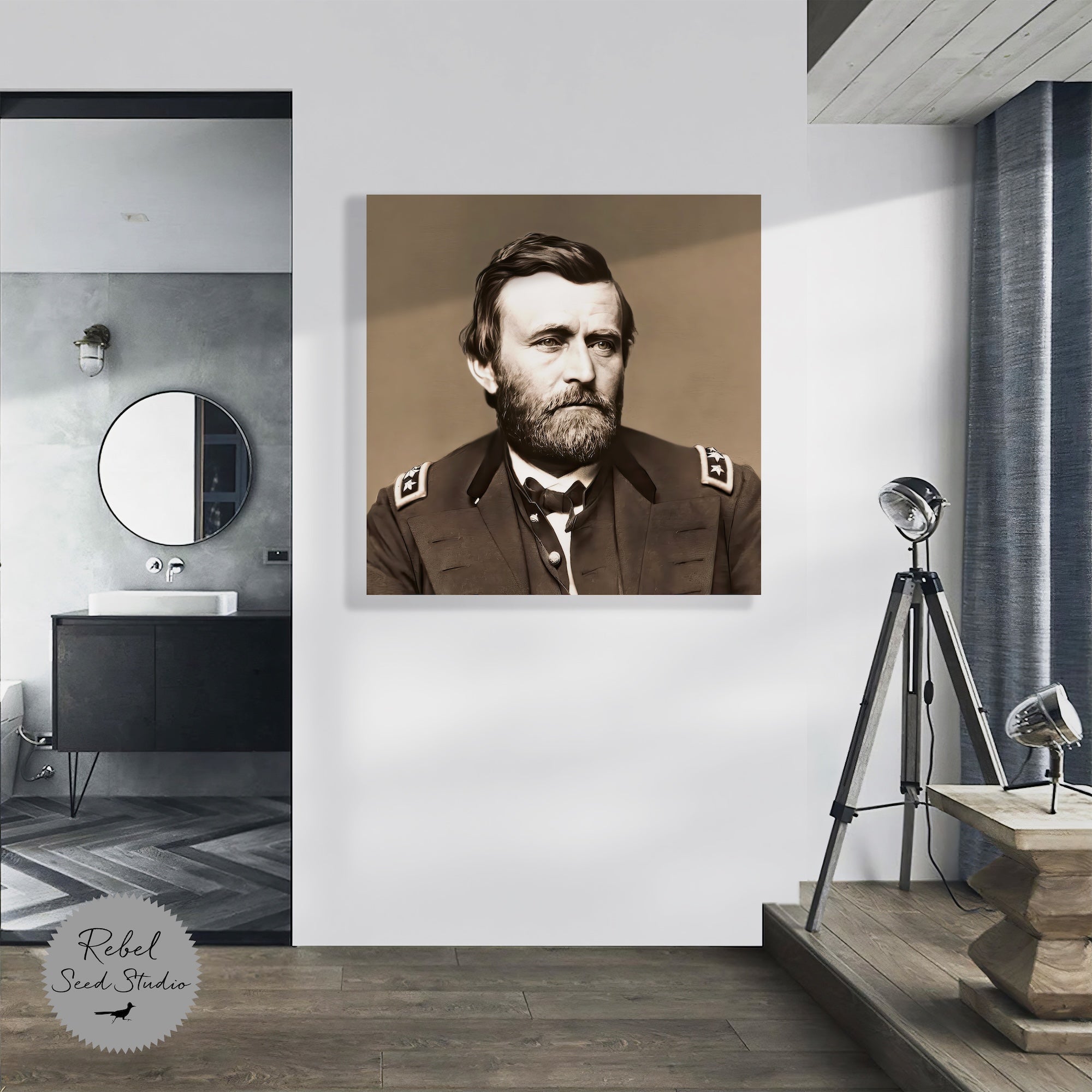 Ulysses S. Grant Portrait: Vintage Sepia Tone Civil War Era Photograph (Ready-to-Hang Canvas Wall Art Print)