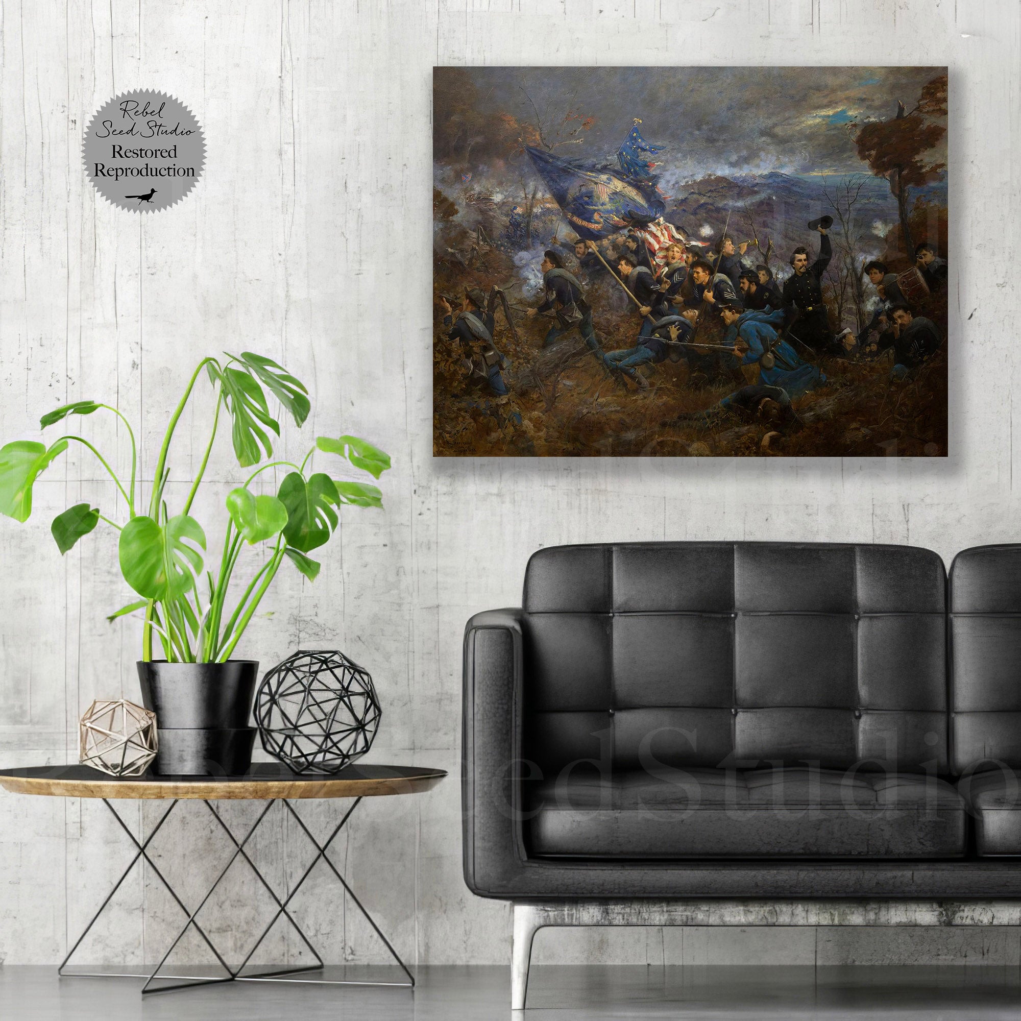 The Second Minnesota Regiment at Missionary Ridge: Restored Civil War Battle Painting Reproduction (Ready-to-Hang Canvas Wall Art Print)