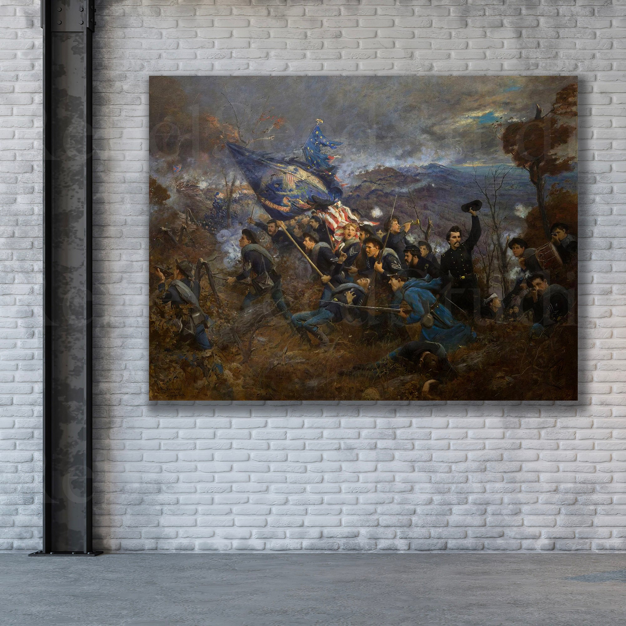 The Second Minnesota Regiment at Missionary Ridge: Restored Civil War Battle Painting Reproduction (Ready-to-Hang Canvas Wall Art Print)
