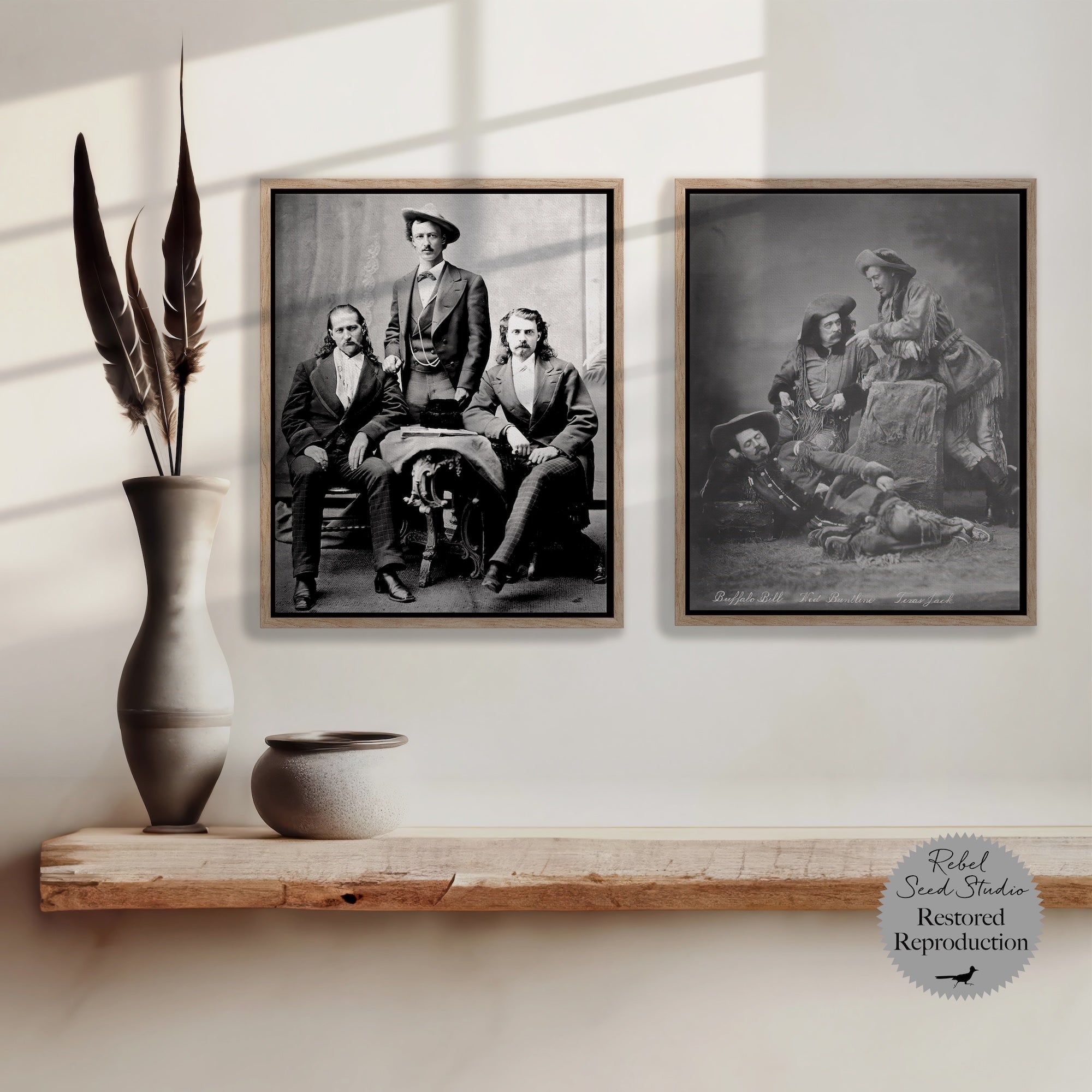 Scouts of the Plains & Prairie Bundle: Vintage Old West Black & White Photographs - Wild Bill Hickok, Buffalo Bill Cody, Texas Jack Omohundro, Ned Buntline (Ready-to-Hang Canvas Wall Art Prints)