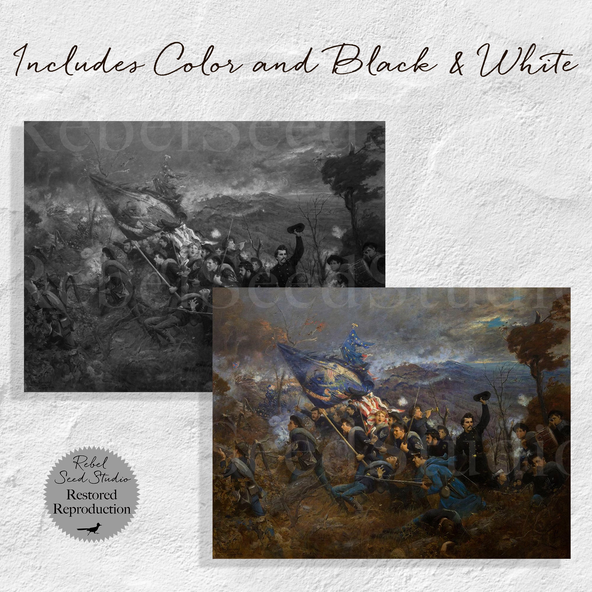 The 2nd Minnesota Regiment at Missionary Ridge: Civil War Battle Restored Painting Reproduction - Color and Black & White Bundle (Ready-to-Print Digital Download Art)