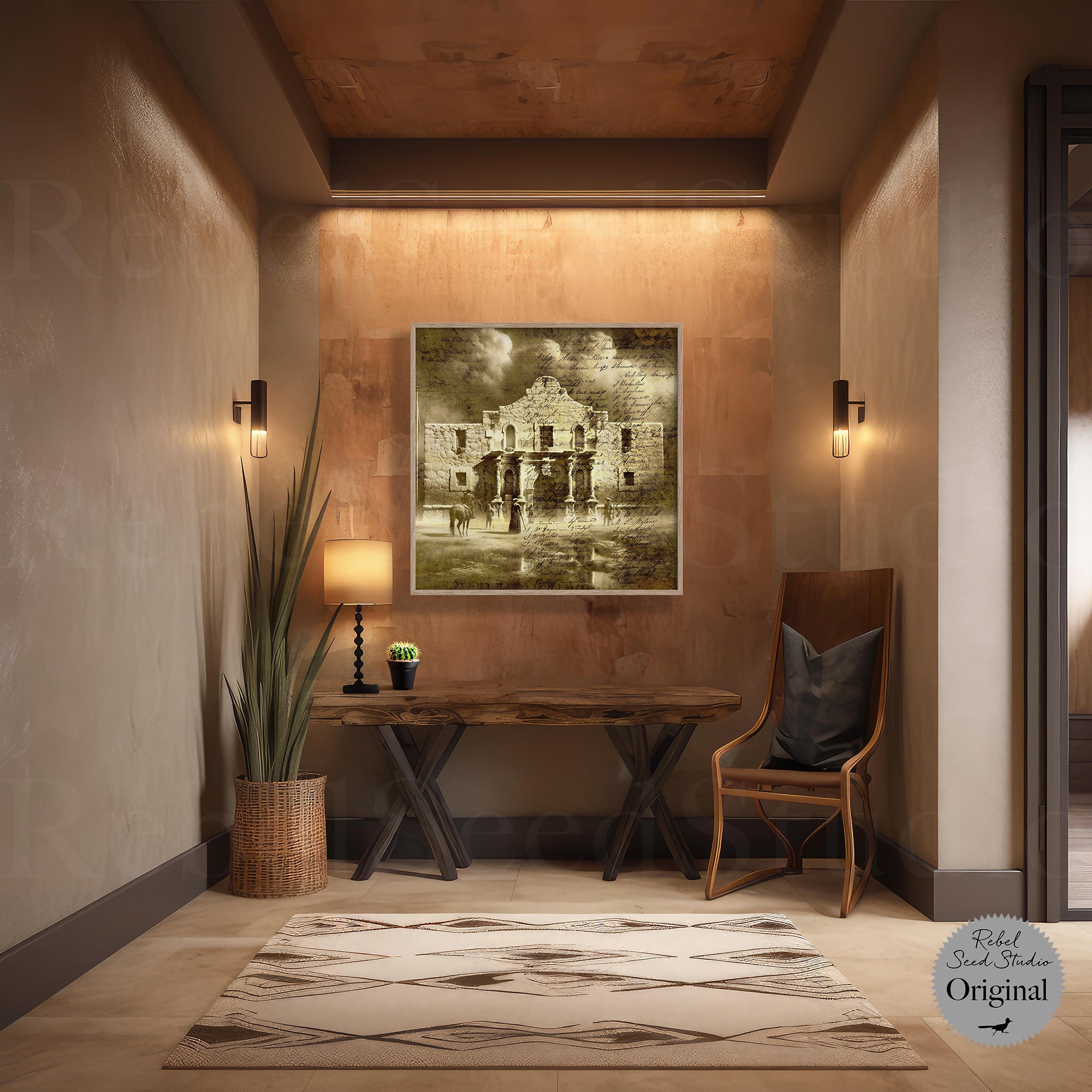 The Alamo with Muster Roll: Vintage Sepia Texas Revolution Art Print