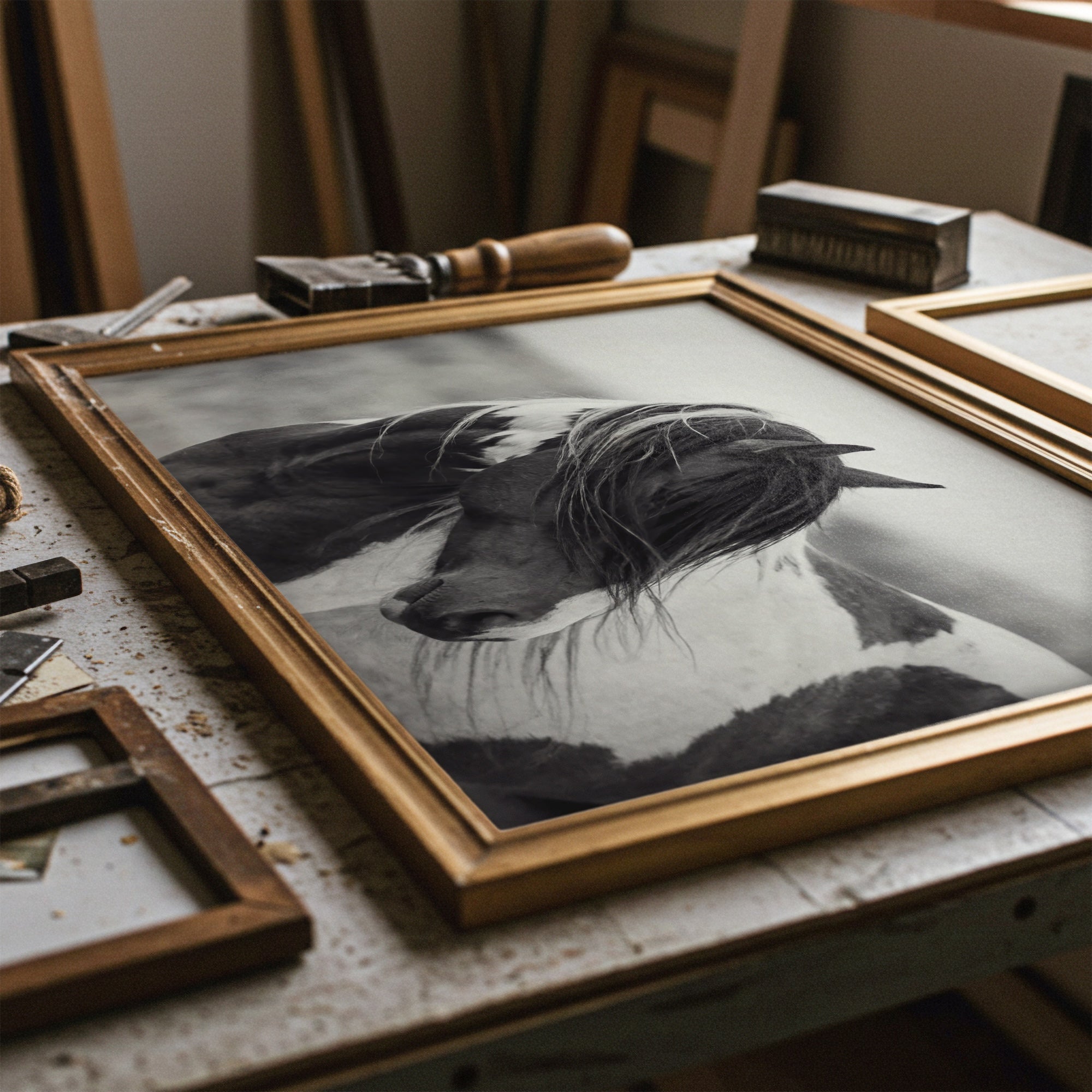 American Paint Horse: Western Black & White Art Print