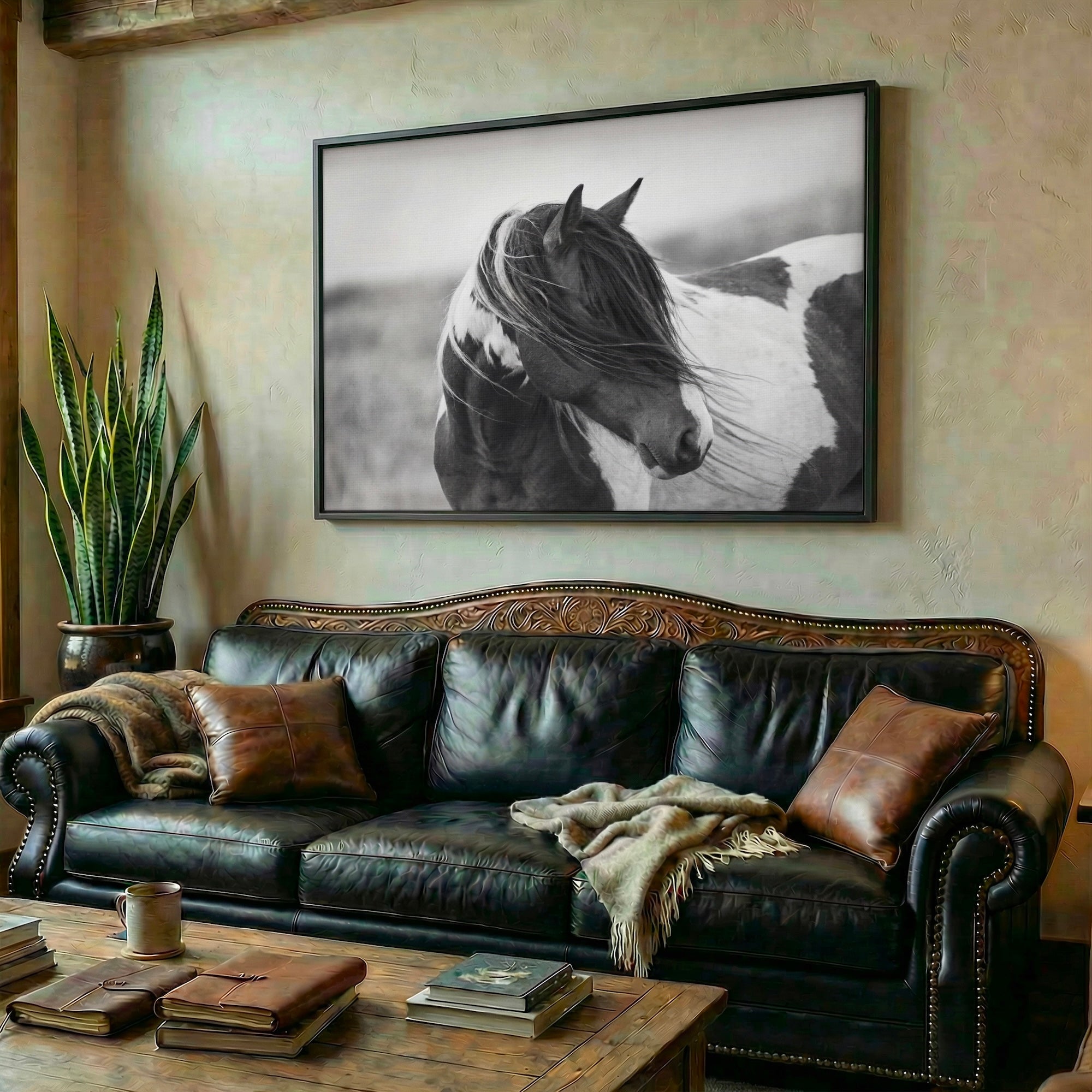 American Paint Horse: Western Black & White Art Print