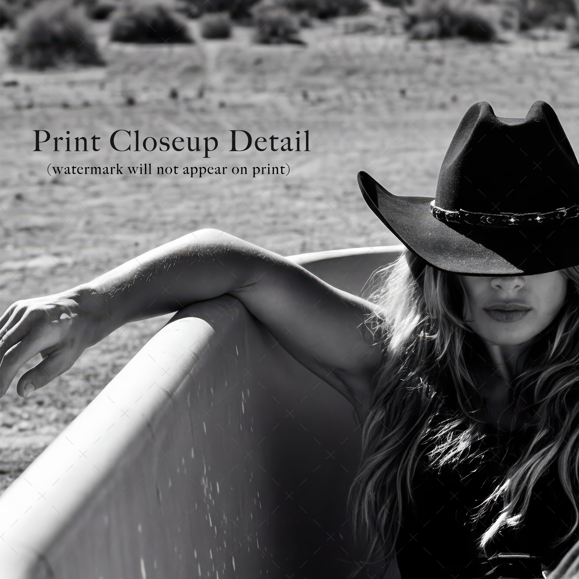 Bathtub Cowgirl: Western Desert Black & White Art Print