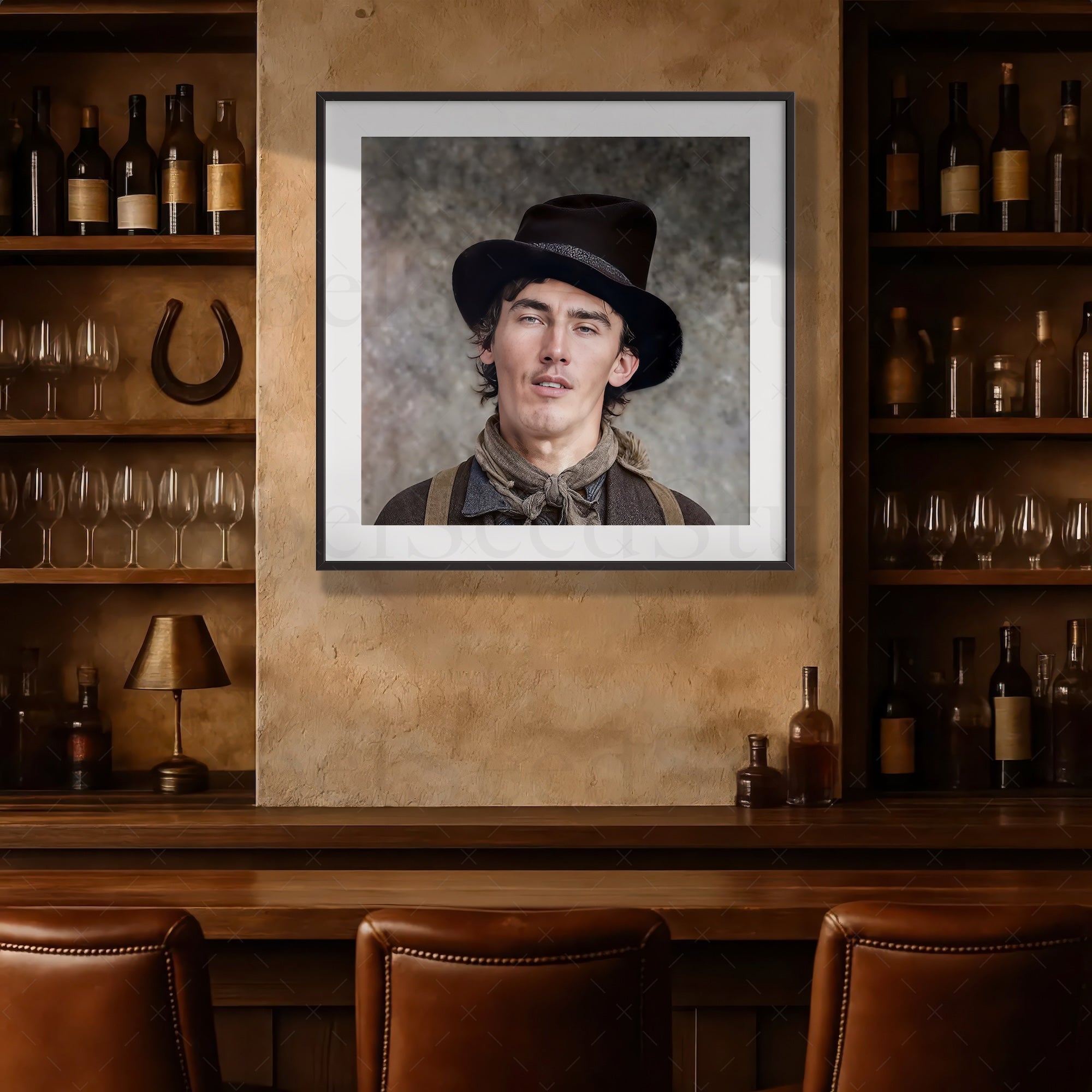 Billy the Kid Portrait - Vintage Restored Old West Outlaw Black & White or Colorized. Photograph (Art Print)