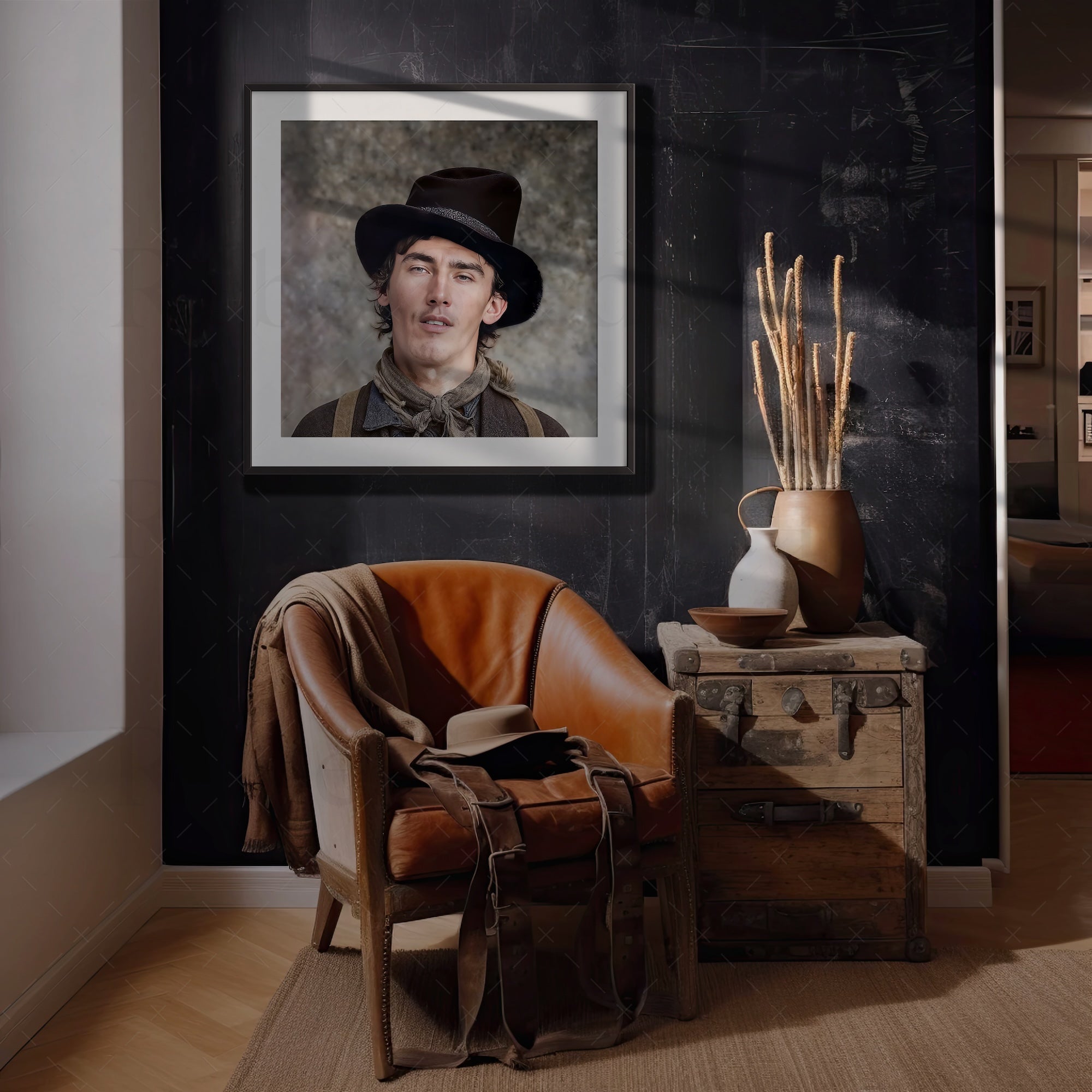Billy the Kid Portrait - Vintage Restored Old West Outlaw Black & White or Colorized. Photograph (Art Print)