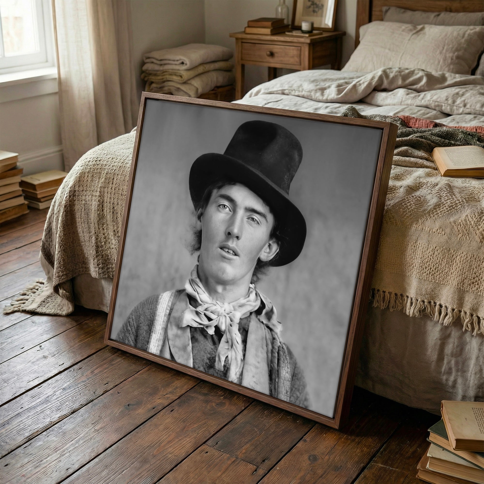 Billy the Kid Portrait - Restored Vintage Old West Black & White Outlaw Photo (Art Print)