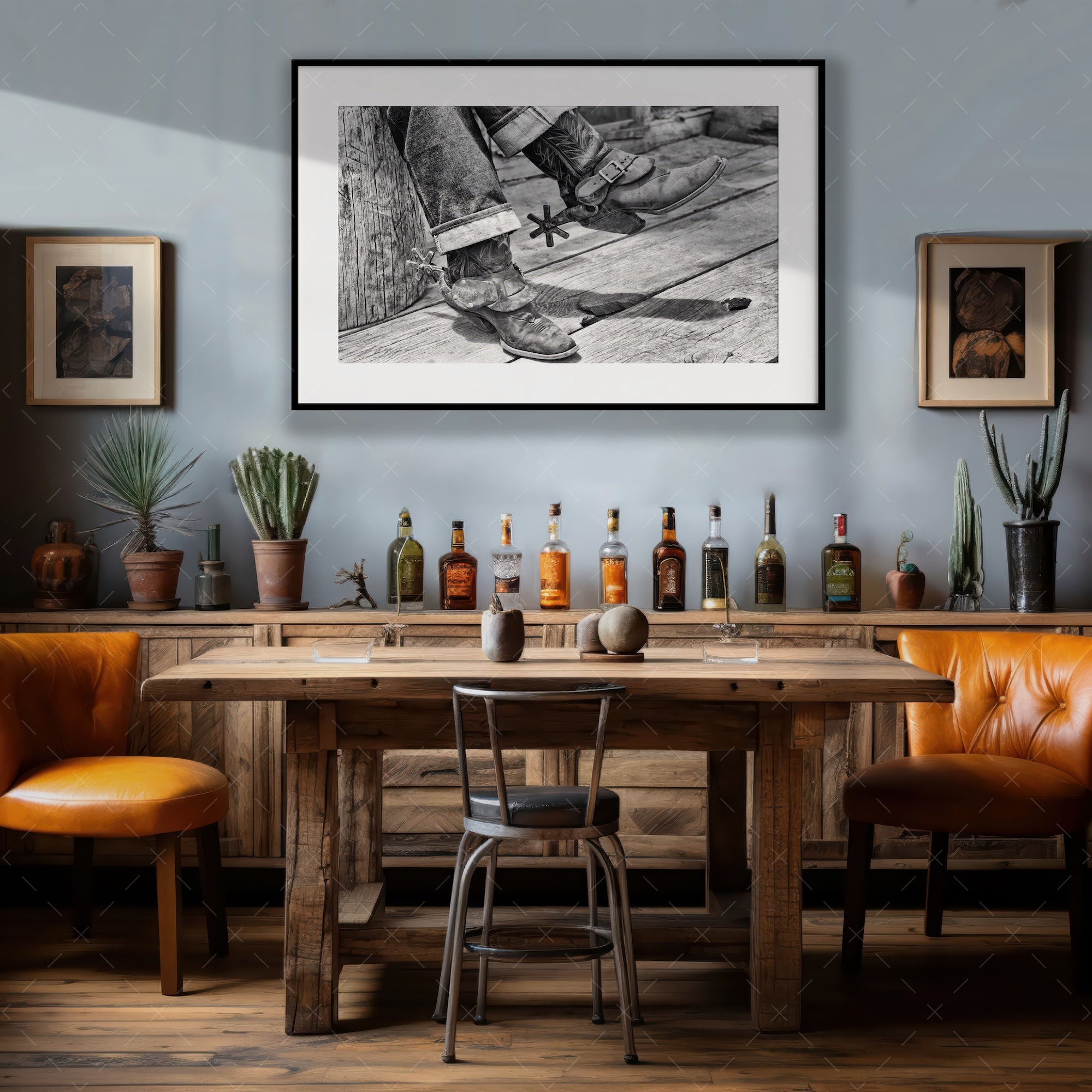 Boots & Spurs: Vintage Western Black & White Cowboy Photograph (Art Print)