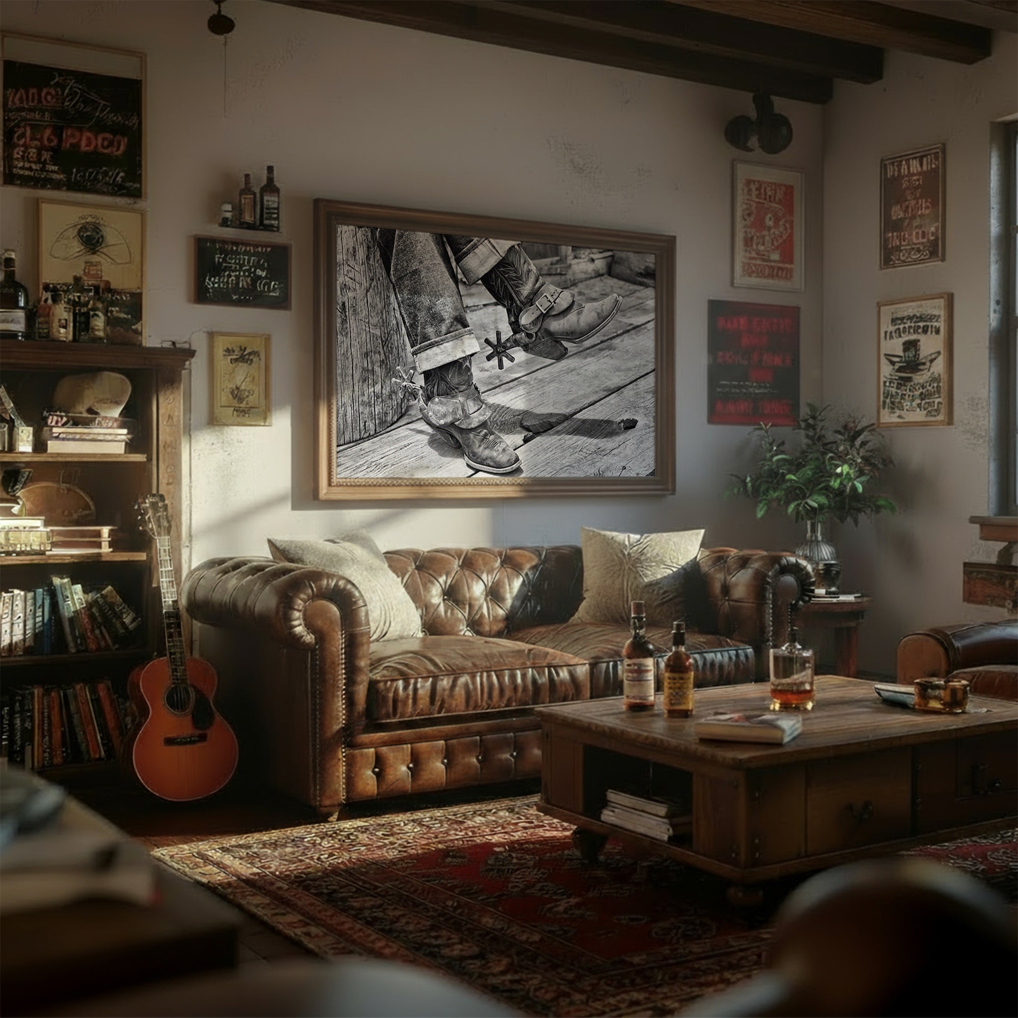 Boots & Spurs: Vintage Western Black & White Cowboy Photograph (Art Print)