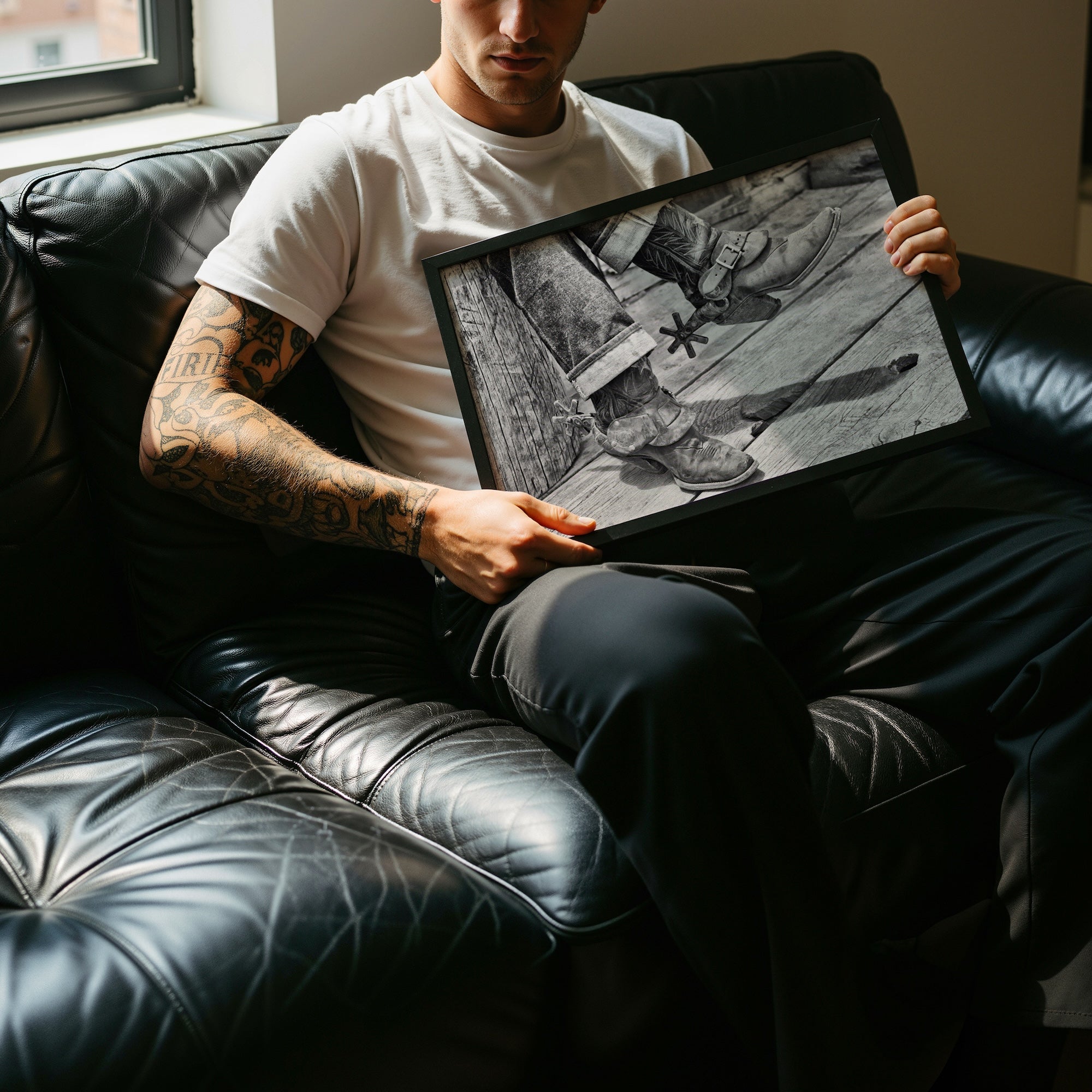 Boots & Spurs: Vintage Western Black & White Cowboy Photograph (Art Print)