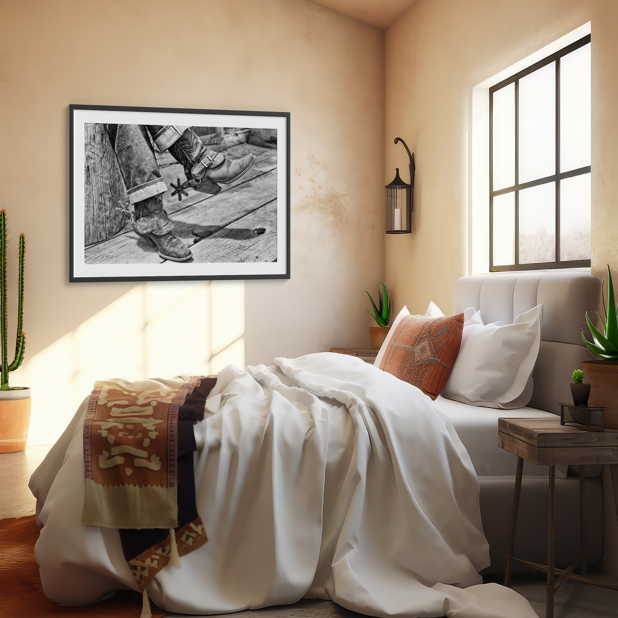 Boots & Spurs: Vintage Western Black & White Cowboy Photograph (Art Print)