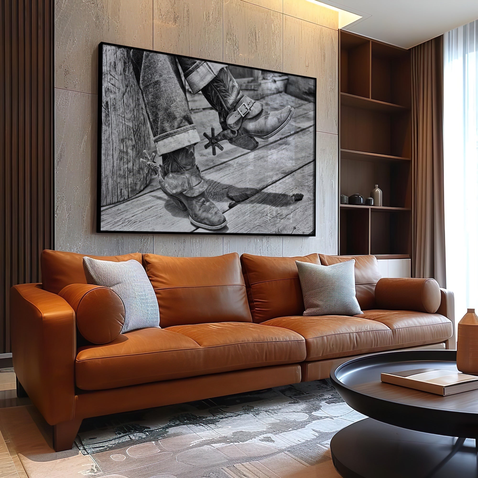 Boots & Spurs: Vintage Western Black & White Cowboy Photograph (Art Print)