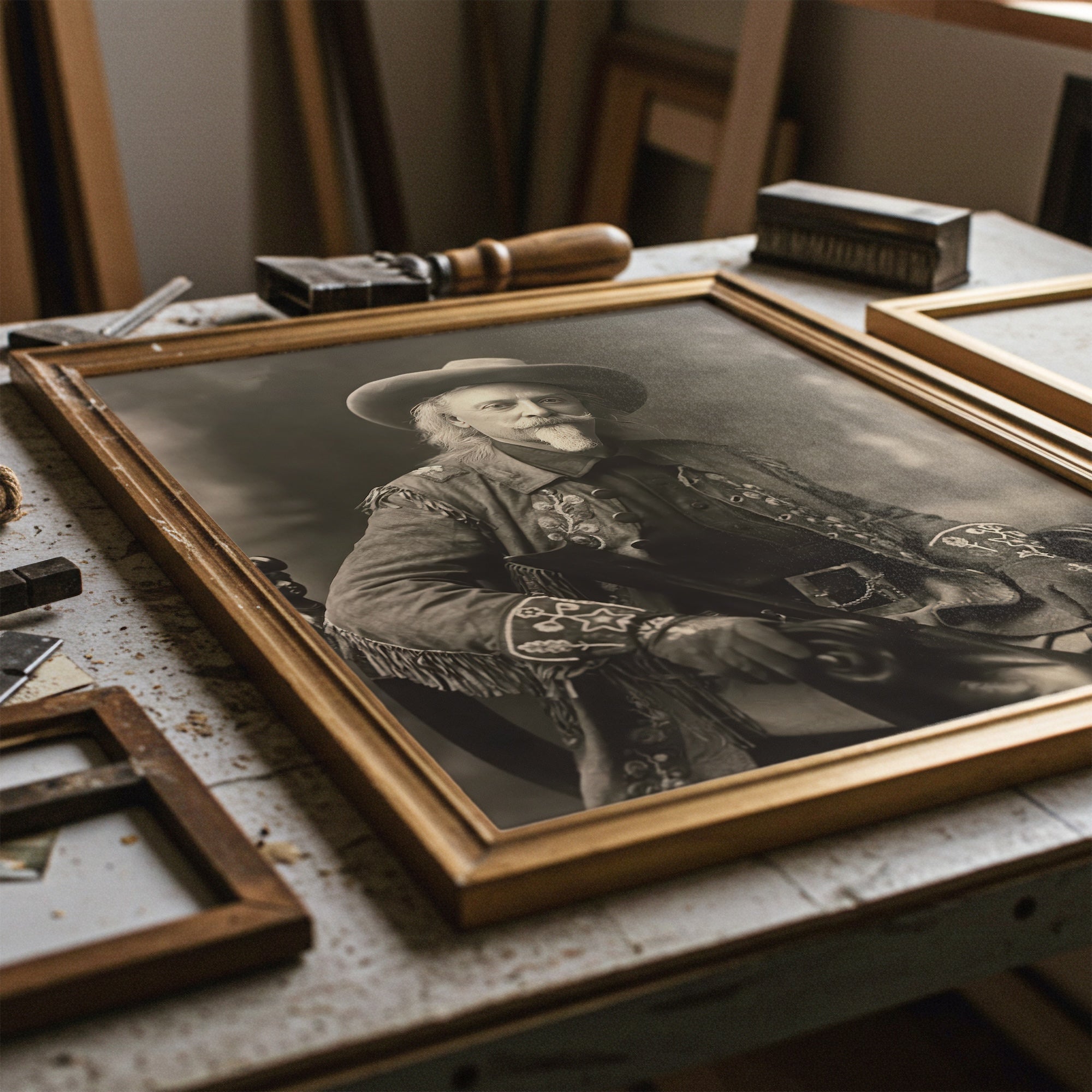 Buffalo Bill Cody: Vintage Old West Frontiersman Sepia Tone Photograph (Art Print)