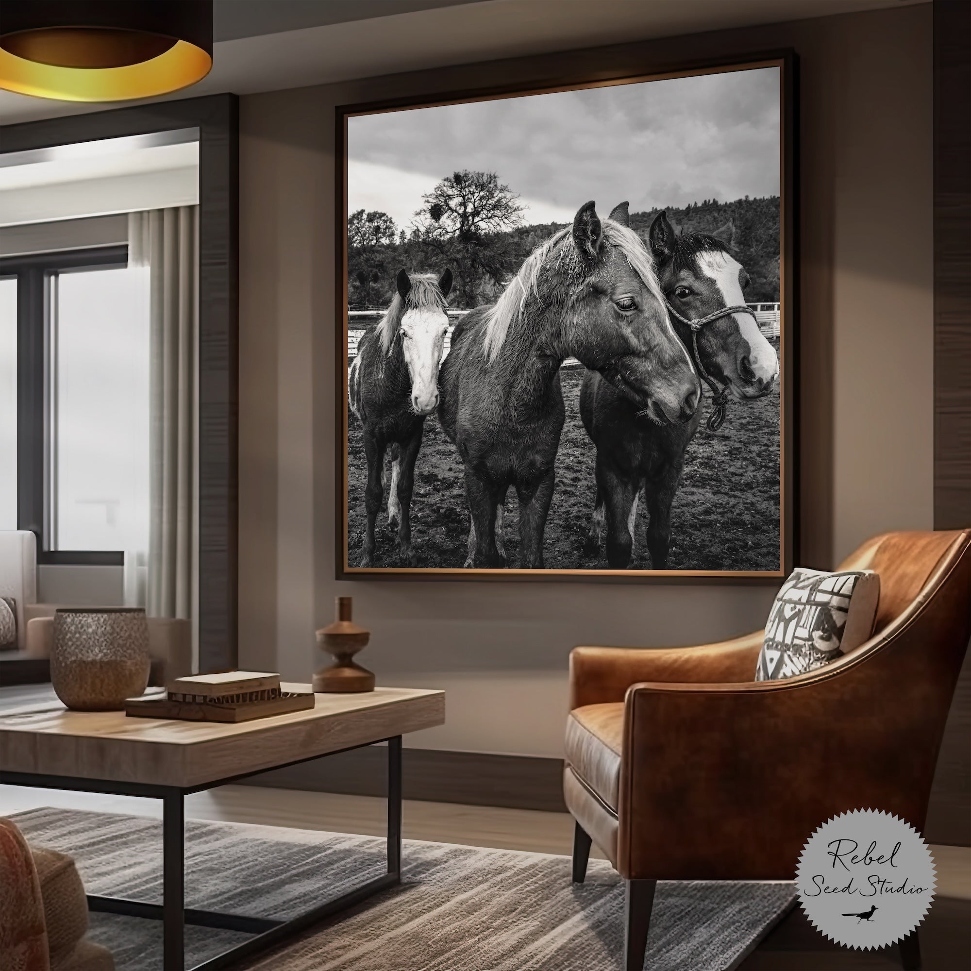 Corral Horses: Western Black & White Photograph (Art Print)