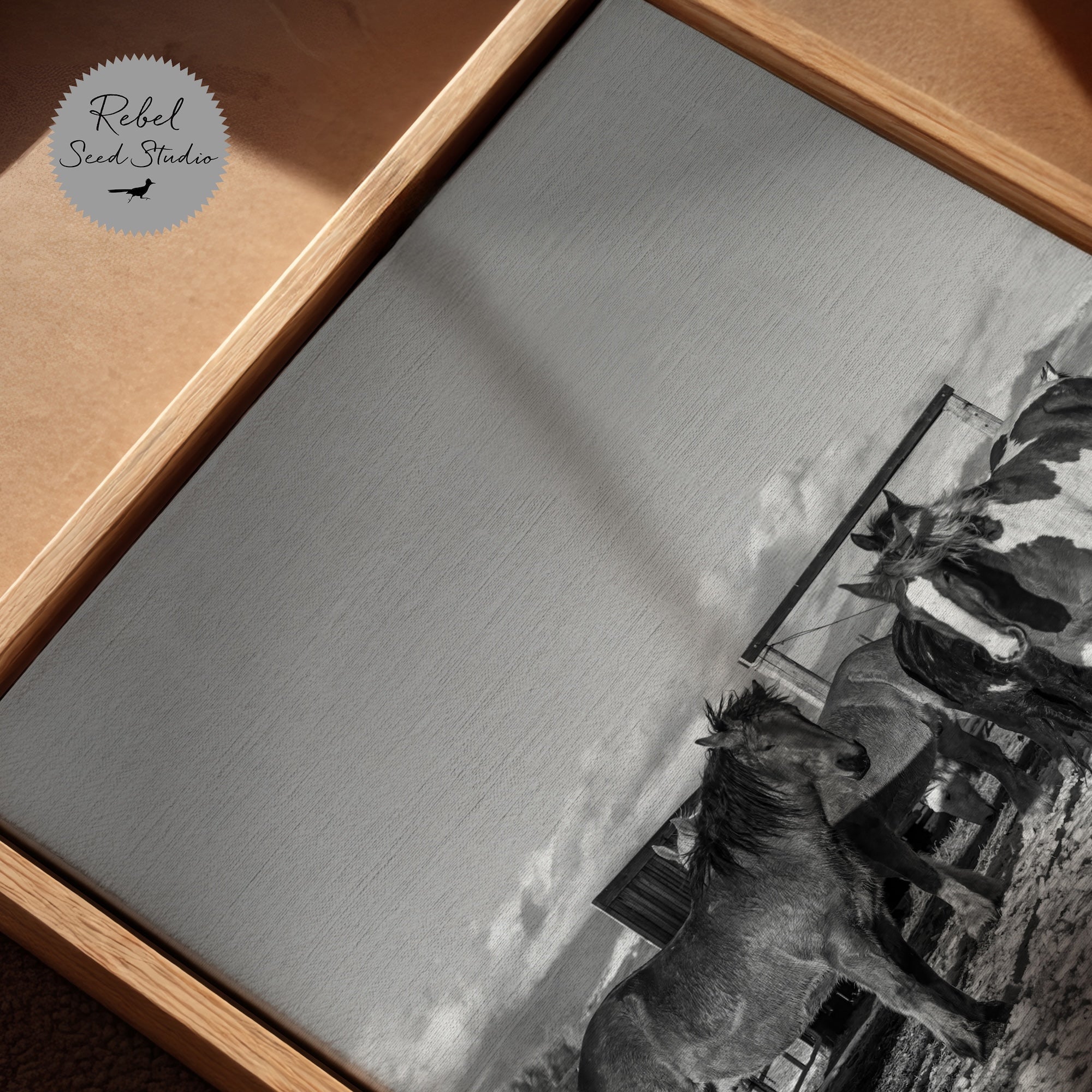 Corral Horses II: Western Black & White Photograph (Ready-to-Hang Canvas or Ready-to-Frame Fine Art Poster Print)
