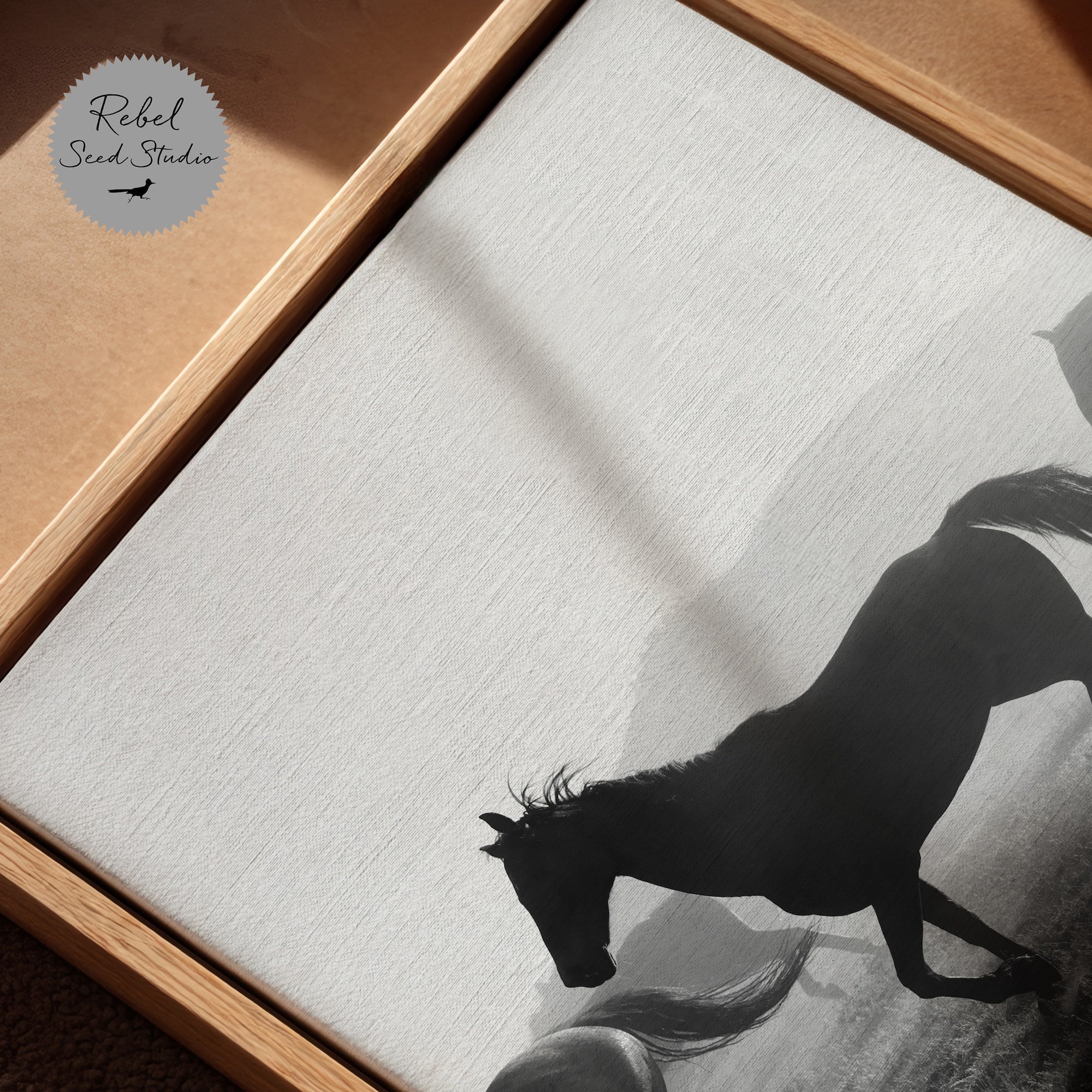 Corral Horses Round Up: Western Black & White Photograph (Art Print)