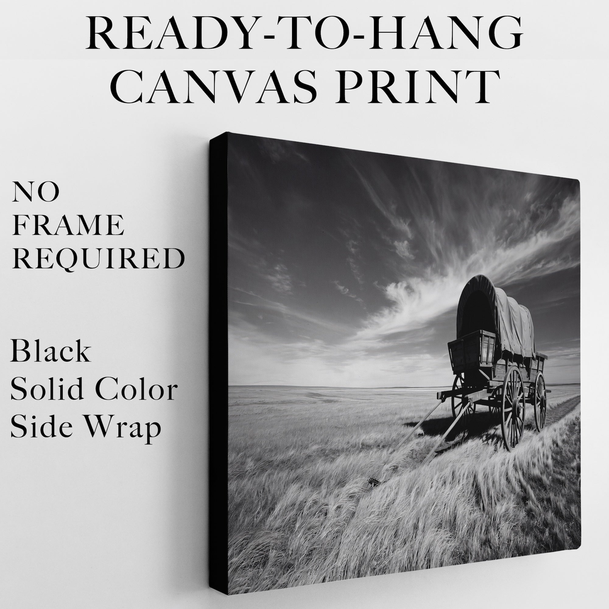 Covered Wagon on the Prairie: Vintage Old West Conestoga Wagon - Black & White Frontier Photo Art Print