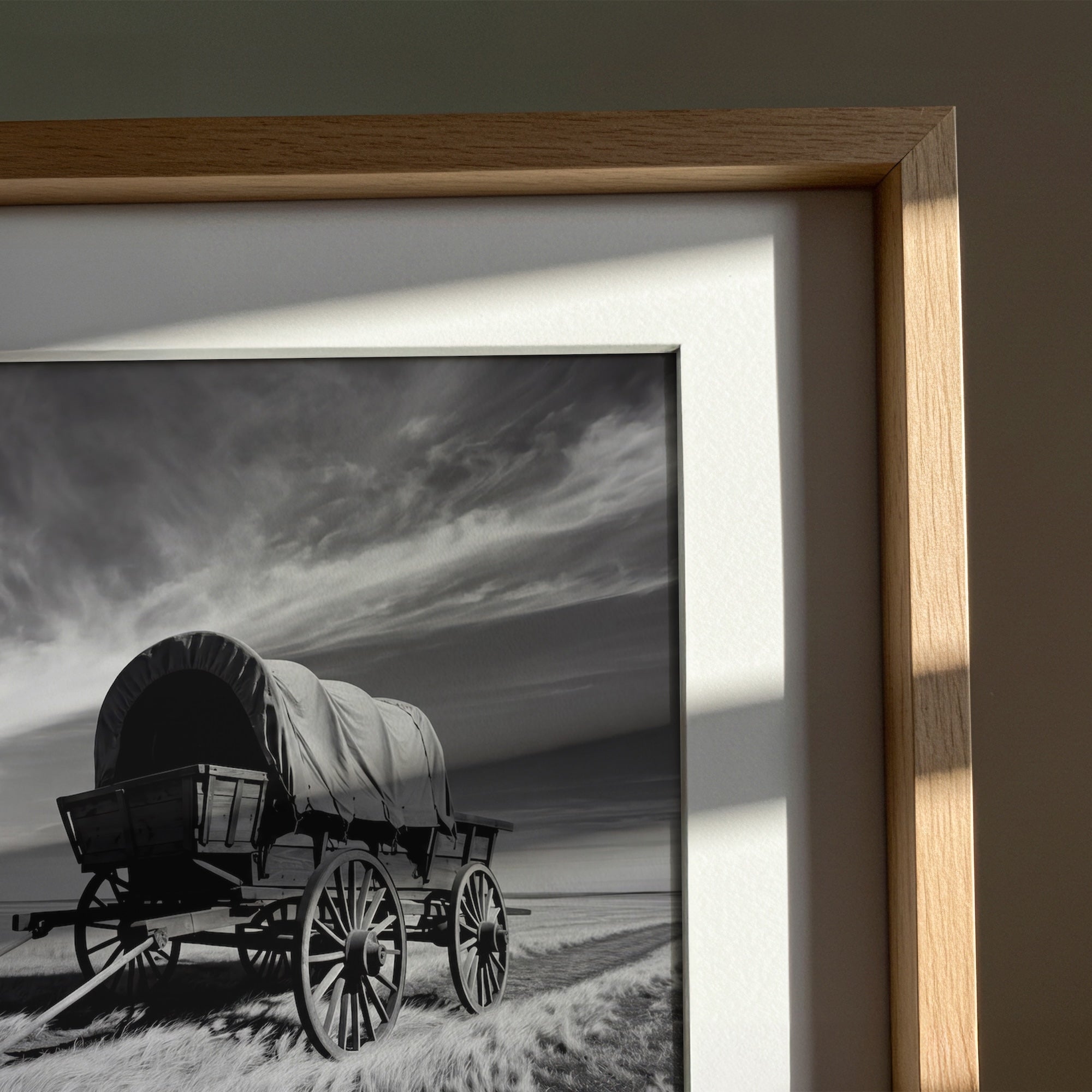 Covered Wagon on the Prairie: Vintage Old West Conestoga Wagon - Black & White Frontier Photo Art Print