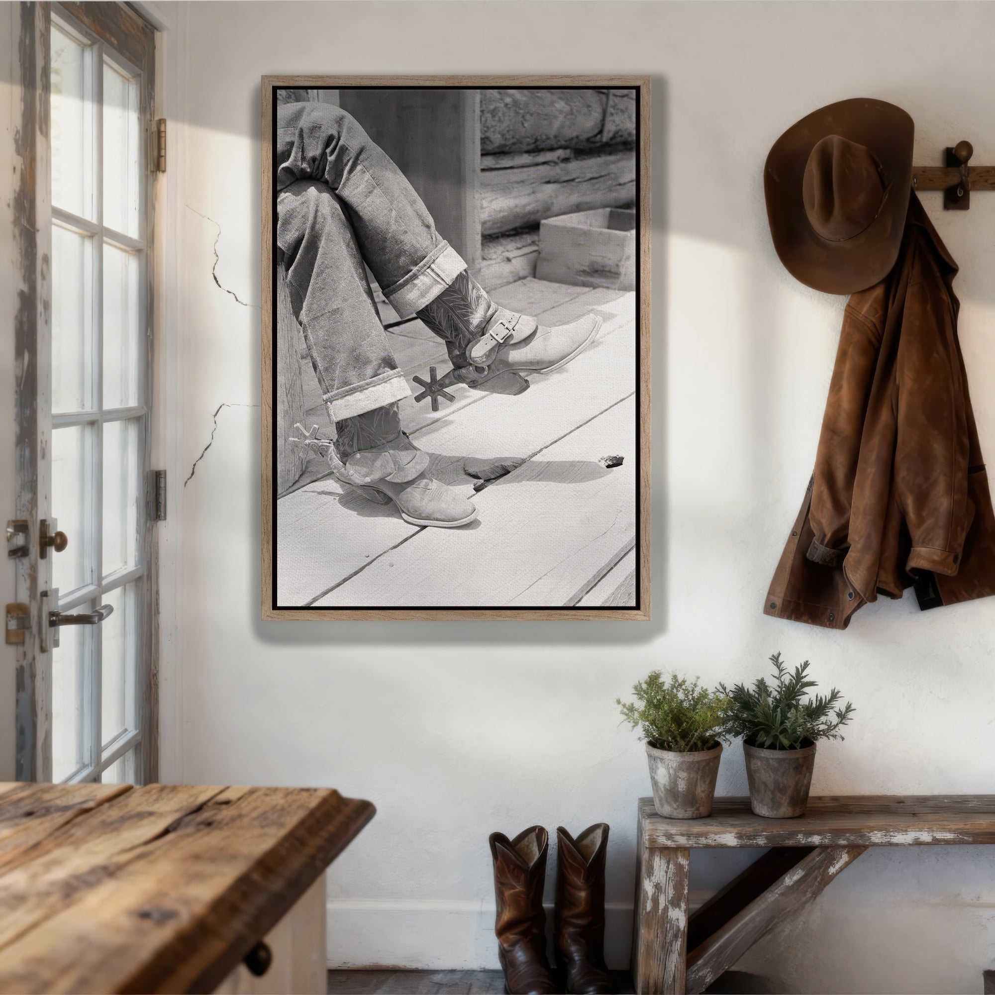 Cowboy Boots & Spurs: Vintage Western Black & White Photograph (Art Print)