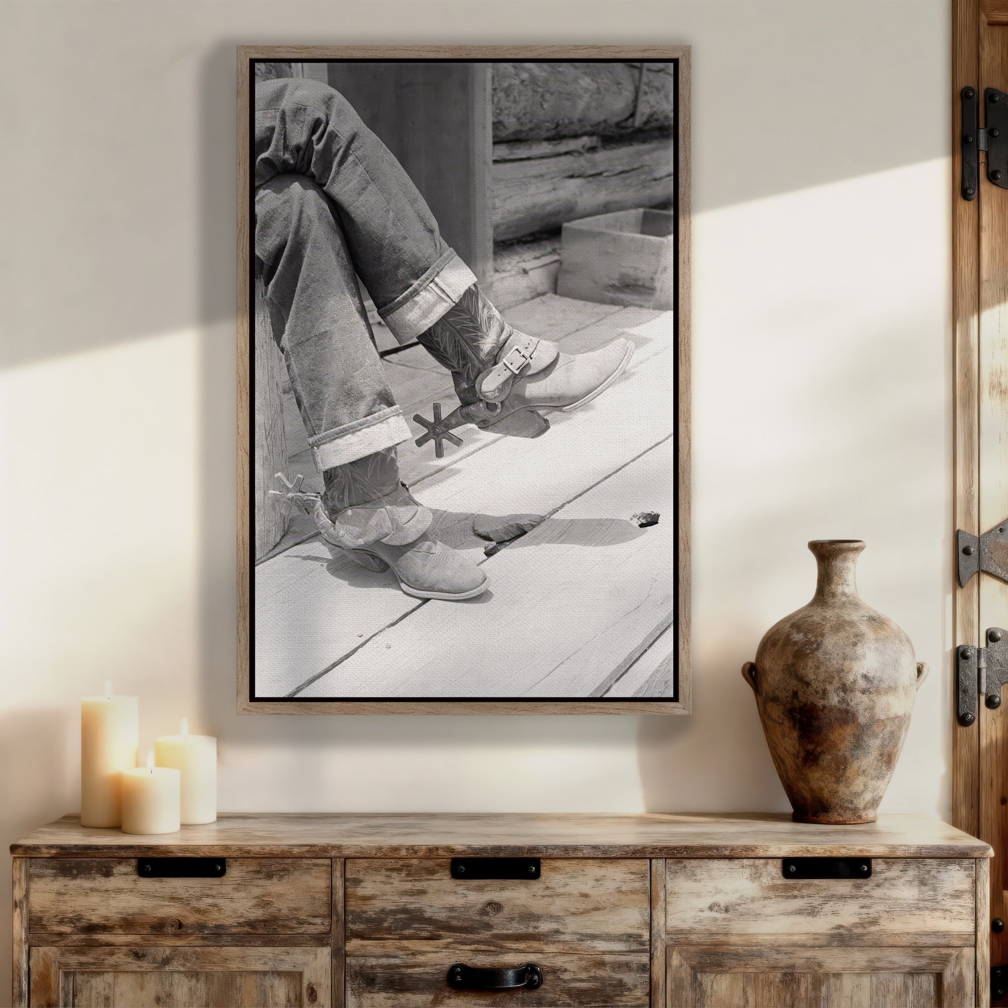 Cowboy Boots & Spurs: Vintage Western Black & White Photograph (Art Print)