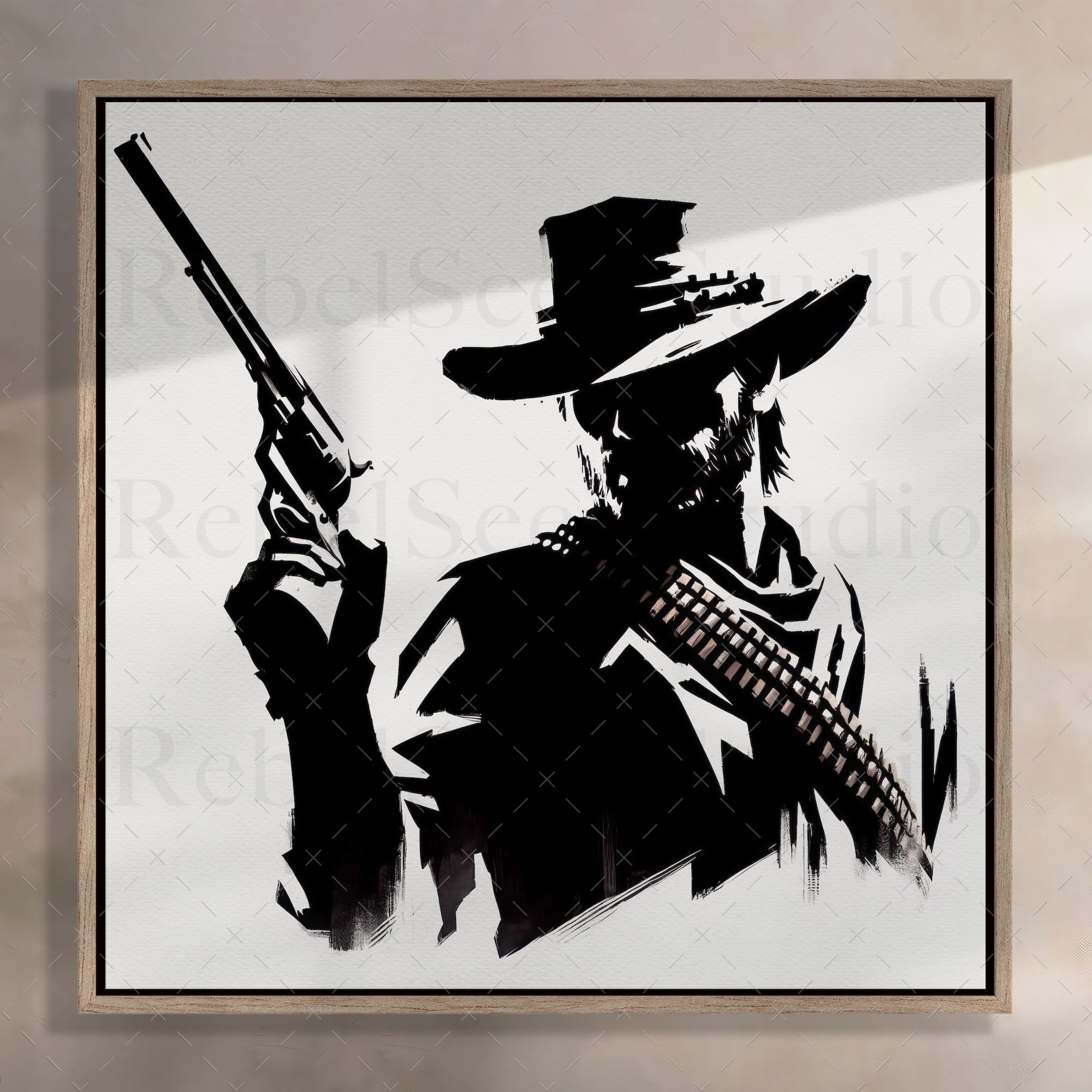 Cowboy Clint Silhouette: Clint Eastwood Inspired Black & White Western Decor (Ready-to-Hang Canvas or Ready-to-Frame Fine Art Poster Print)