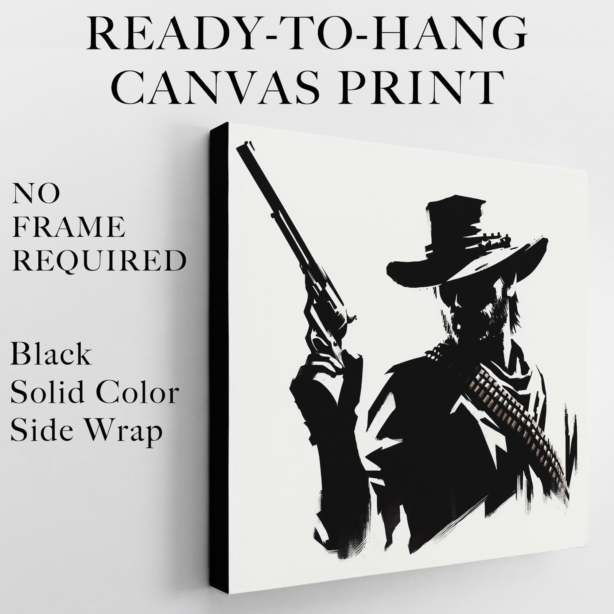 Cowboy Clint Silhouette: Clint Eastwood Inspired Black & White Western Decor (Ready-to-Hang Canvas or Ready-to-Frame Fine Art Poster Print)