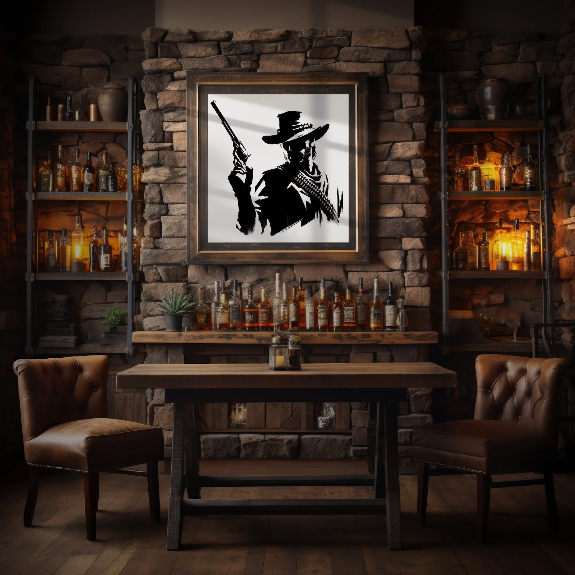 Cowboy Clint Silhouette: Clint Eastwood Inspired Black & White Western Decor (Ready-to-Hang Canvas or Ready-to-Frame Fine Art Poster Print)