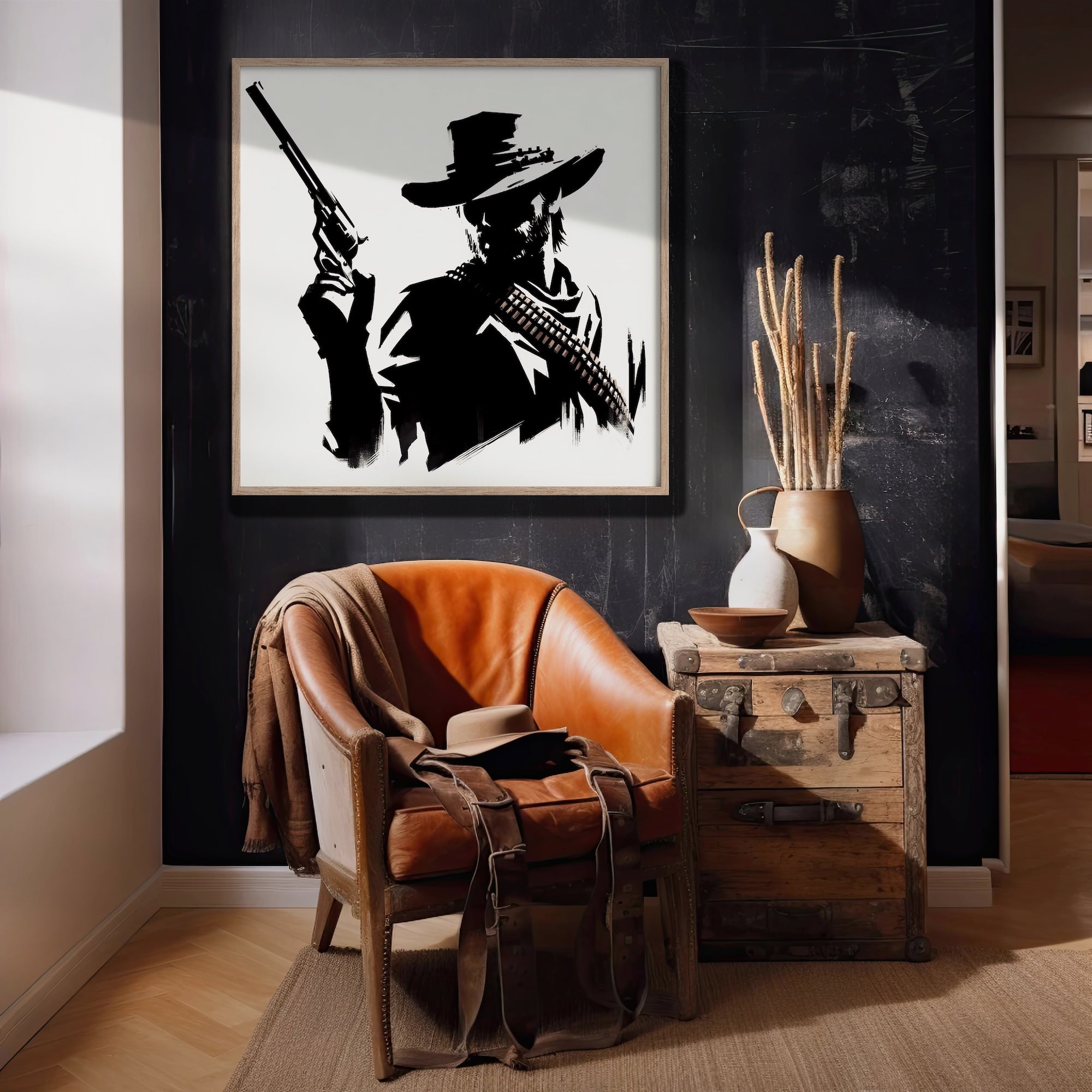 Cowboy Clint Silhouette: Clint Eastwood Inspired Black & White Western Decor (Ready-to-Hang Canvas or Ready-to-Frame Fine Art Poster Print)